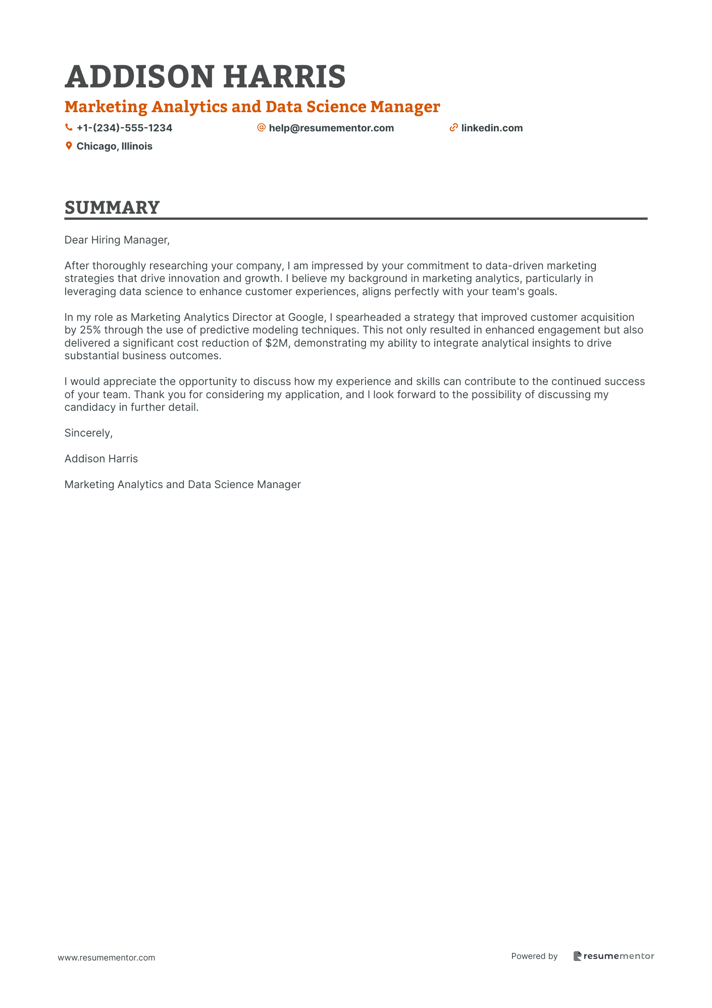 Marketing Analytics and Data Science Manager