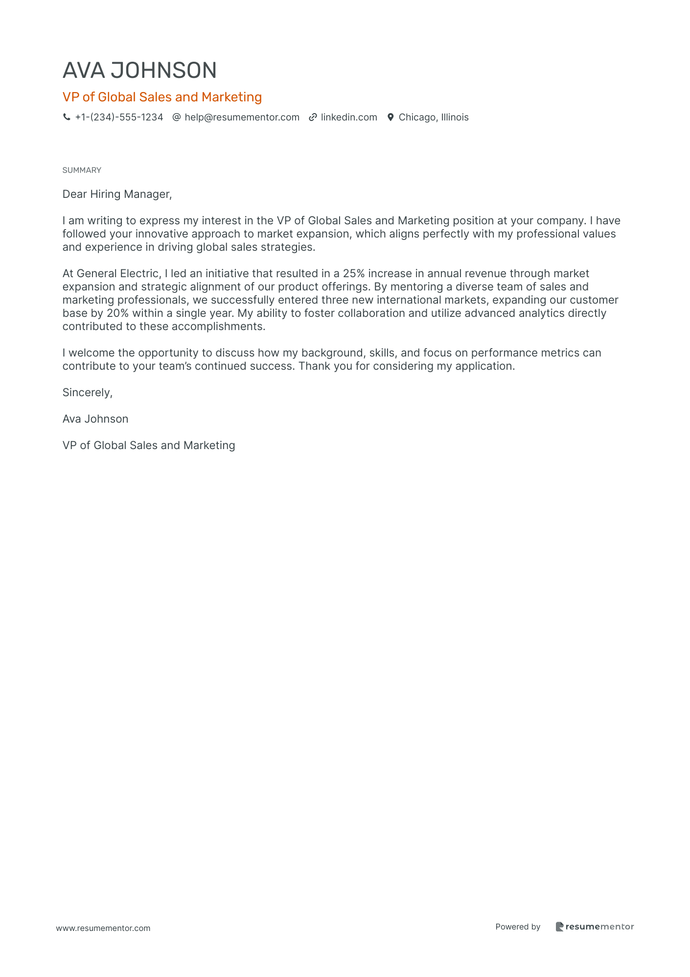 VP of Global Sales and Marketing
