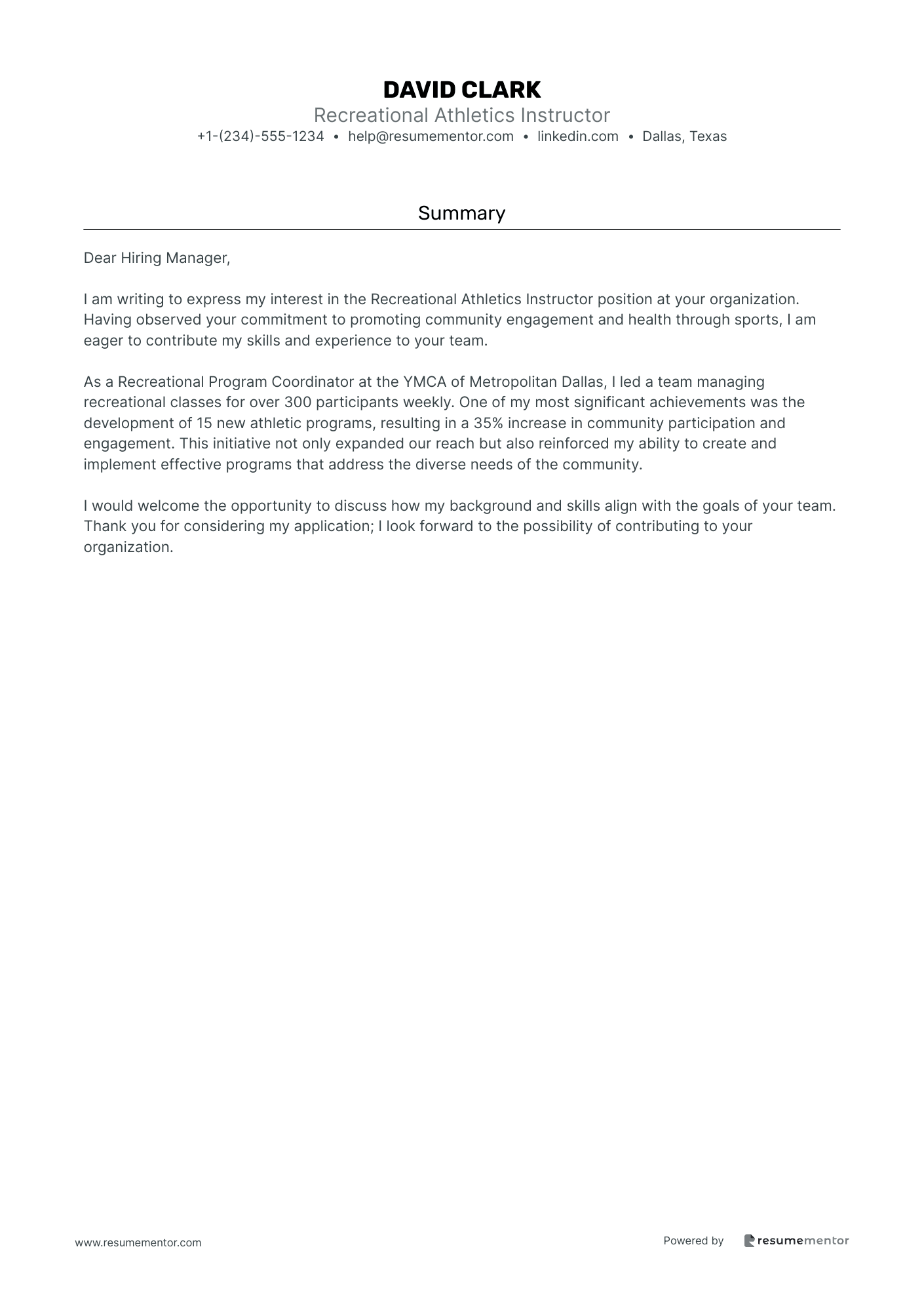 Recreational Athletics Instructor