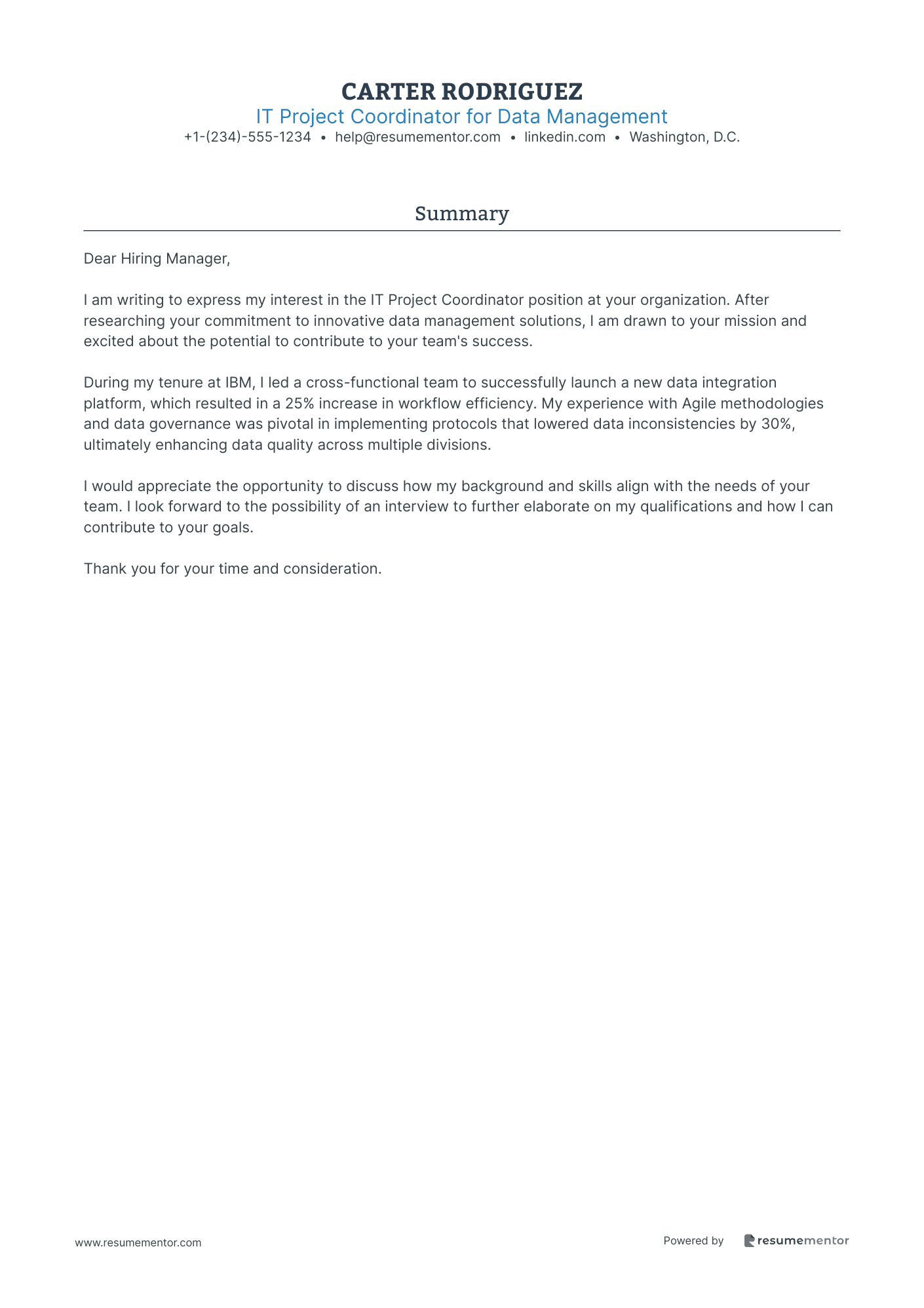 IT Project Coordinator for Data Management