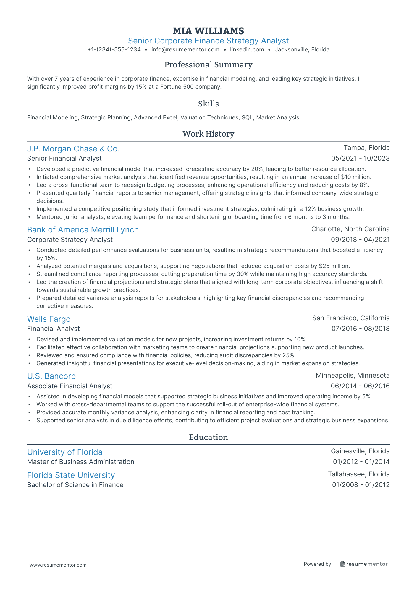 Senior Corporate Finance Strategy Analyst