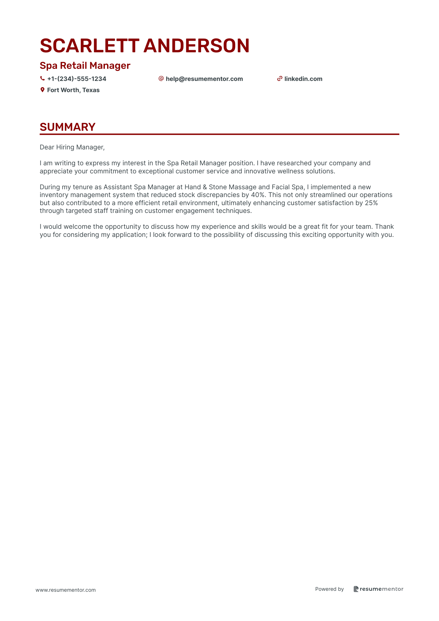 Spa Retail Manager