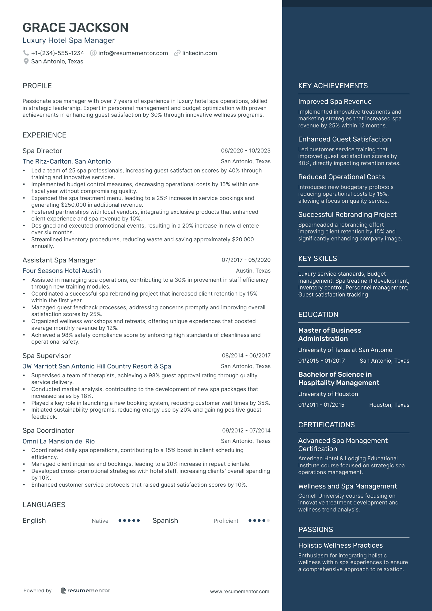Luxury Hotel Spa Manager