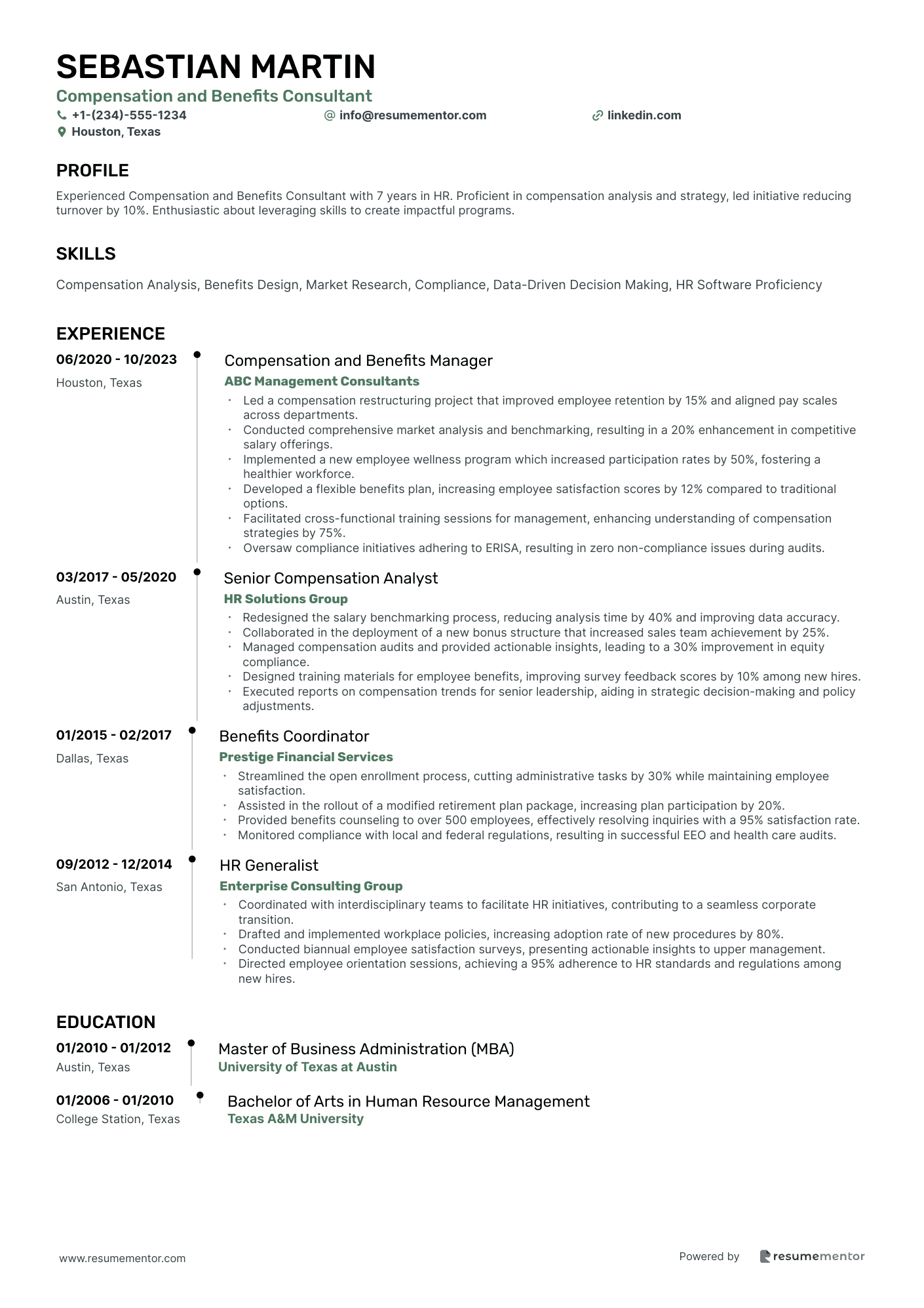 Compensation and Benefits Consultant
