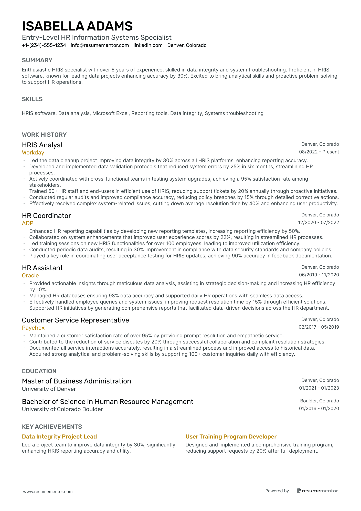 Entry Level HR Information Systems Specialist
