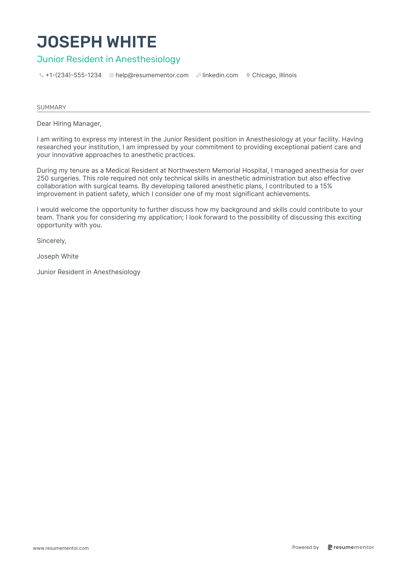 Junior Resident in Anesthesiology