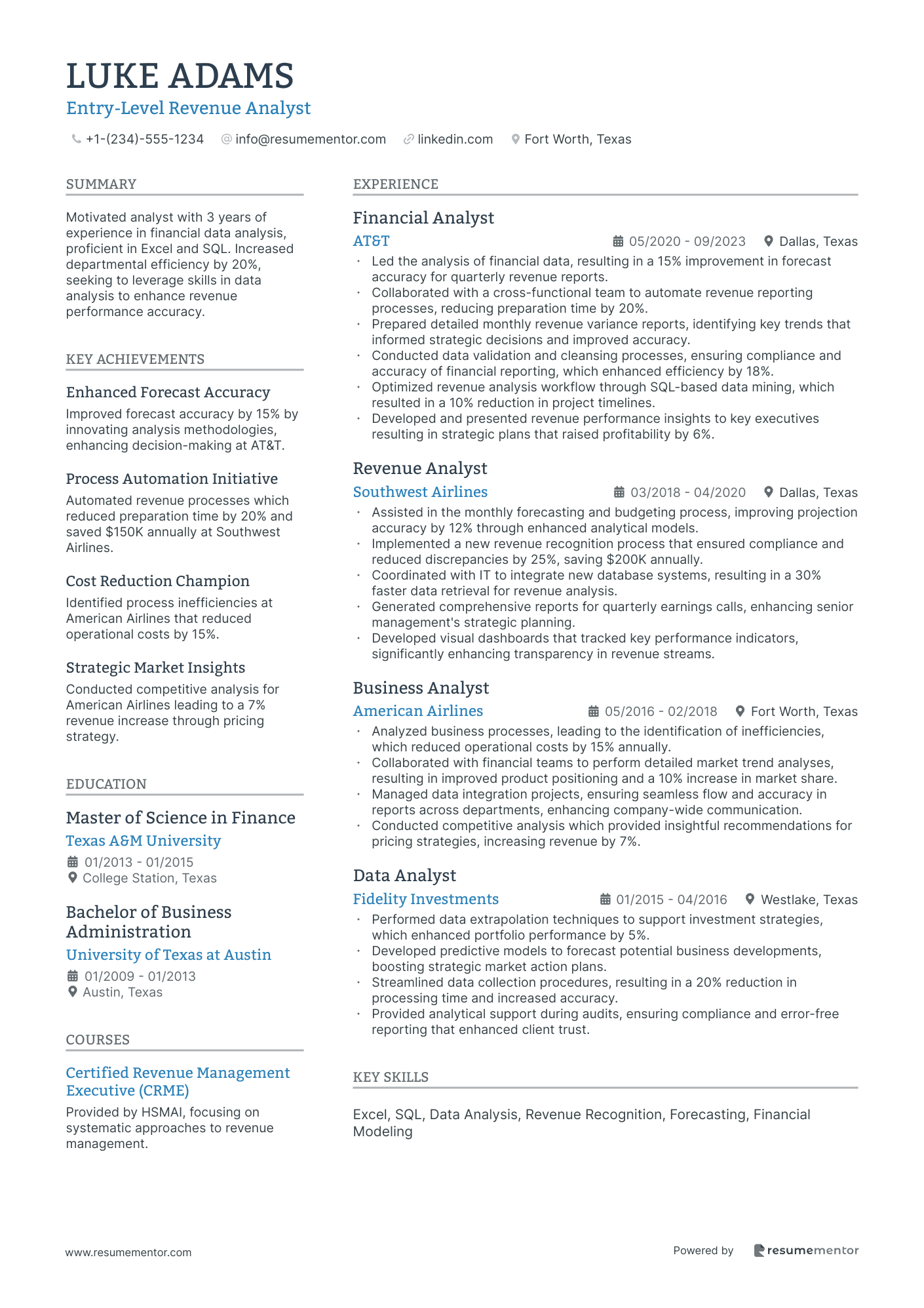 Entry Level Revenue Analyst