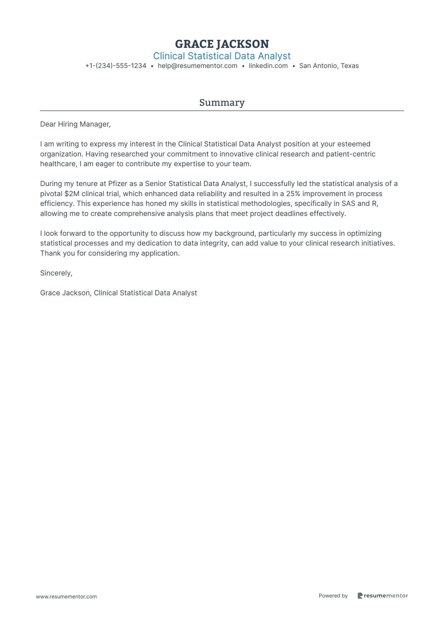 Clinical Statistical Data Analyst