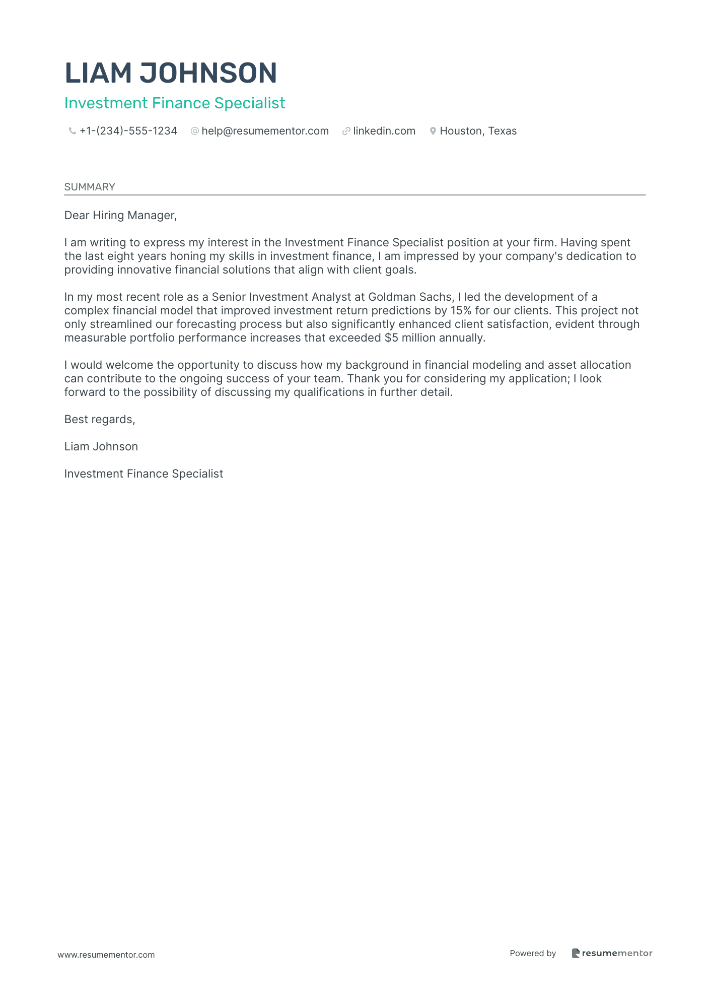 Investment Finance Specialist
