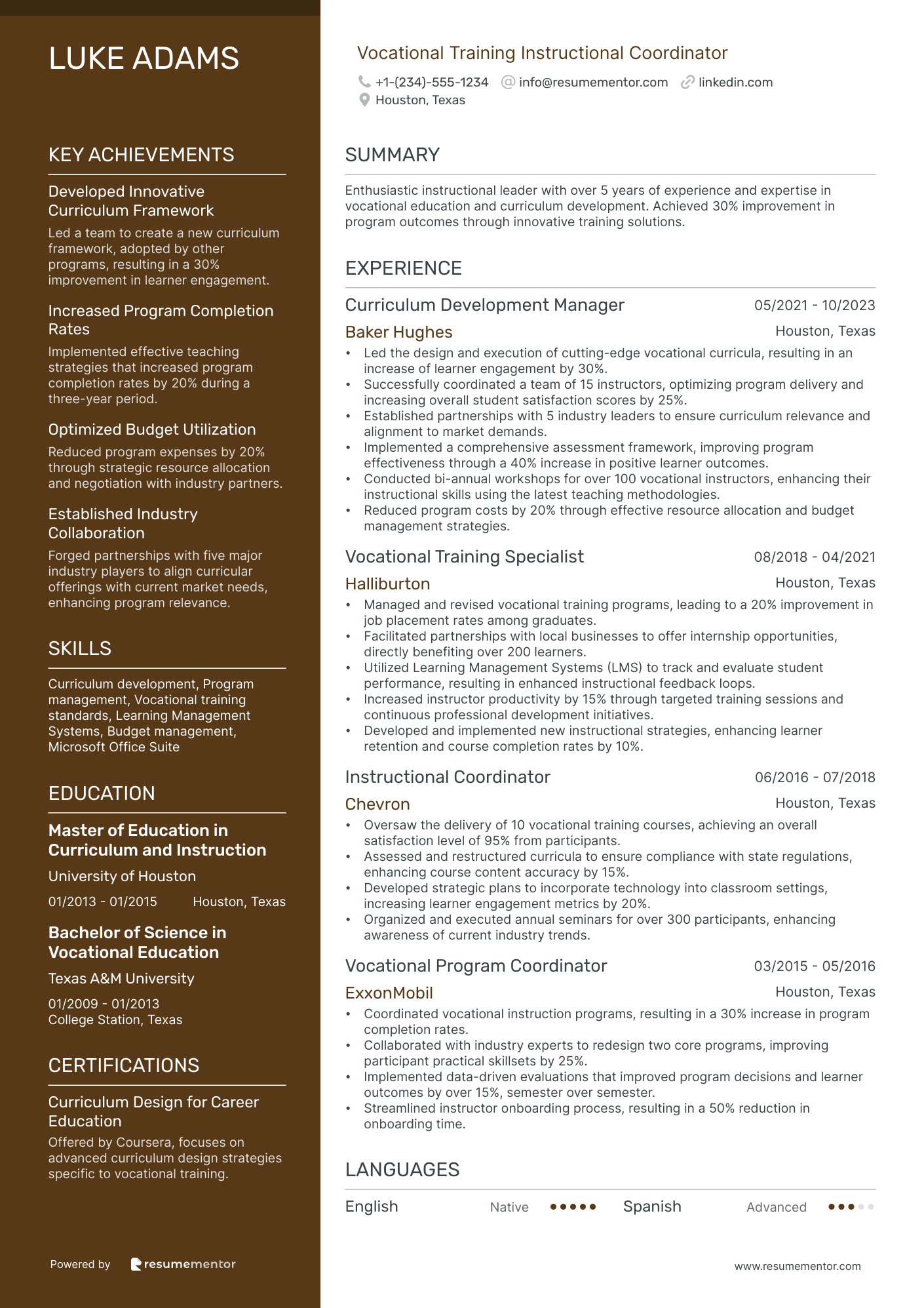 Vocational Training Instructional Coordinator