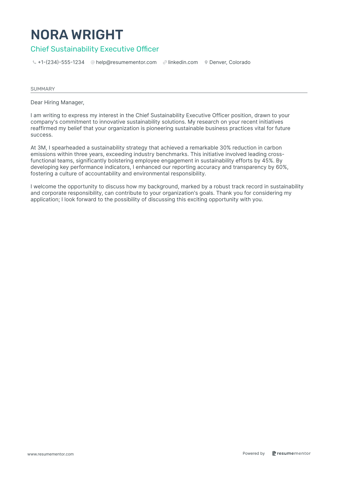 Chief Sustainability Executive Officer