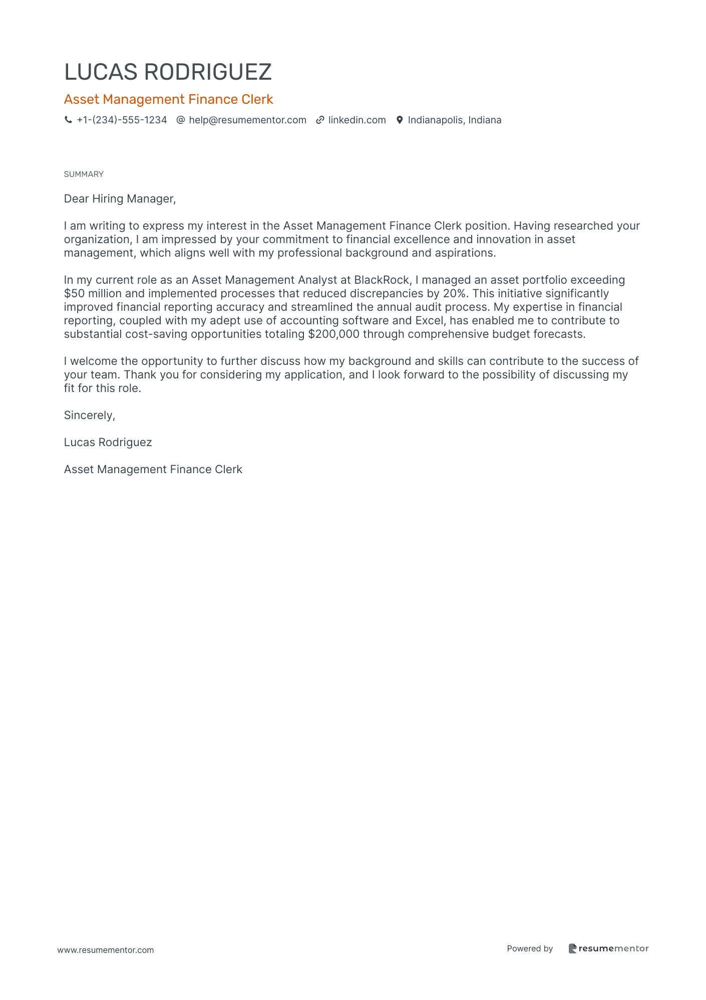 Asset Management Finance Clerk