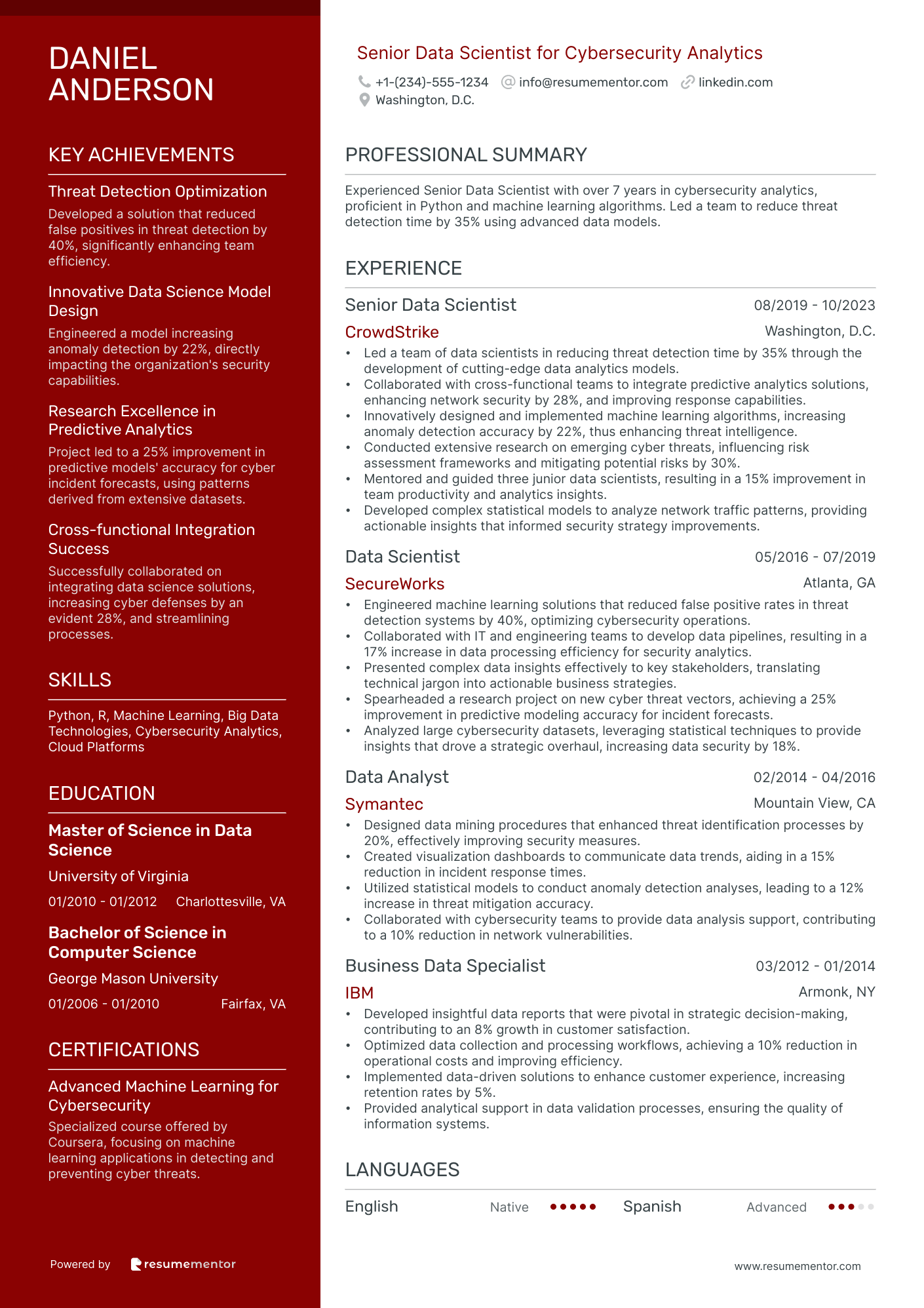 Senior Data Scientist for Cybersecurity Analytics