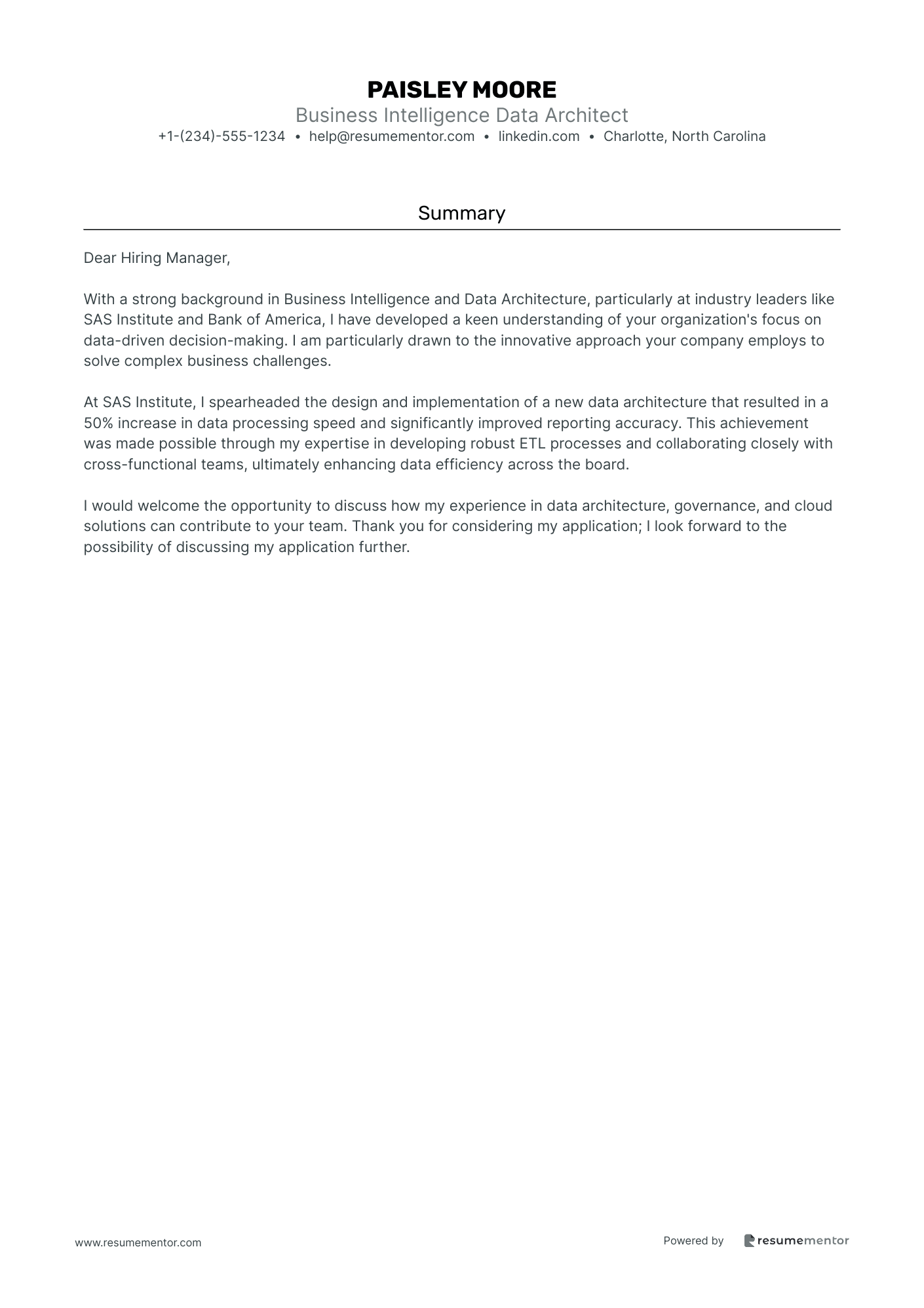 Business Intelligence Data Architect