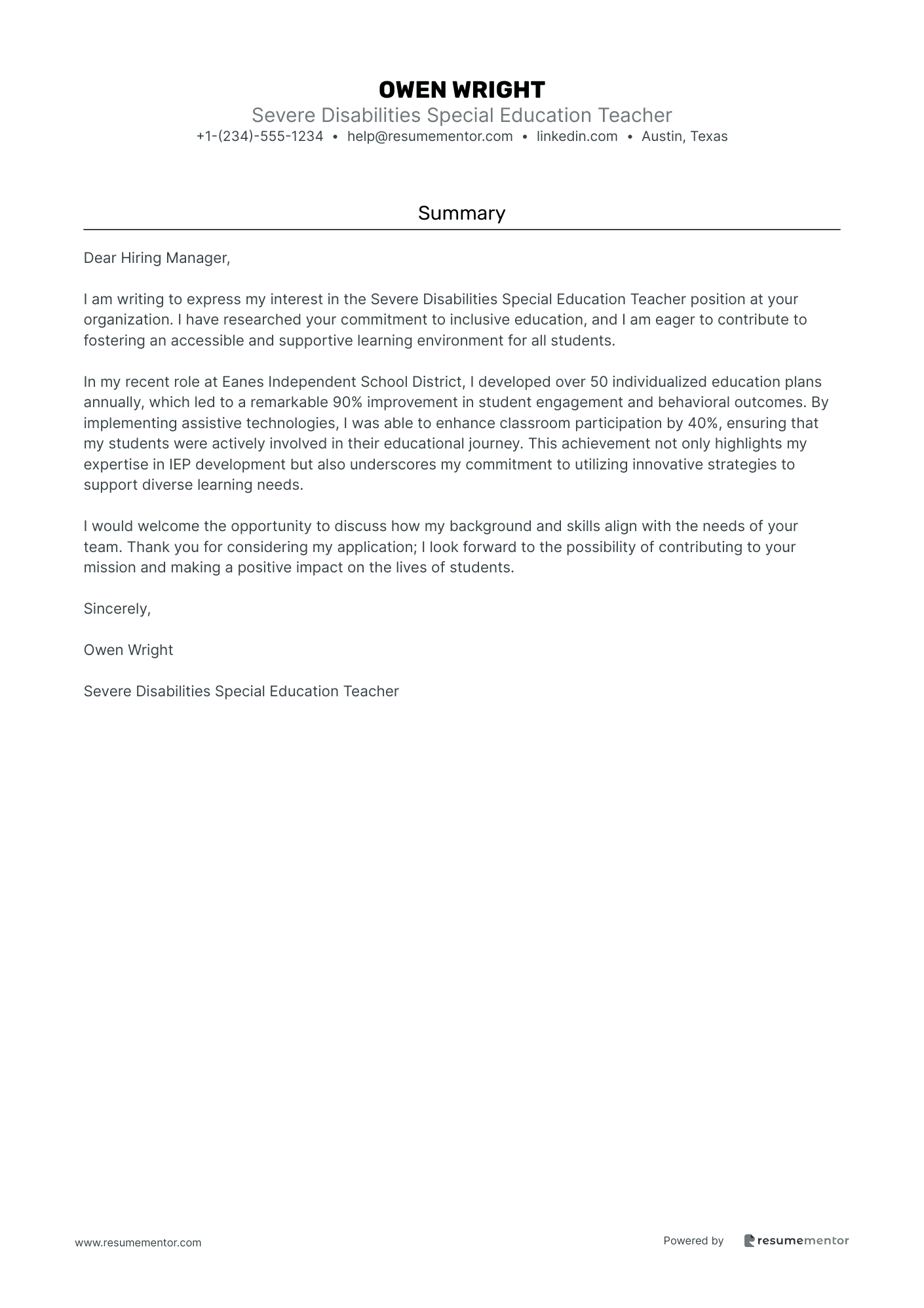 Severe Disabilities Special Education Teacher