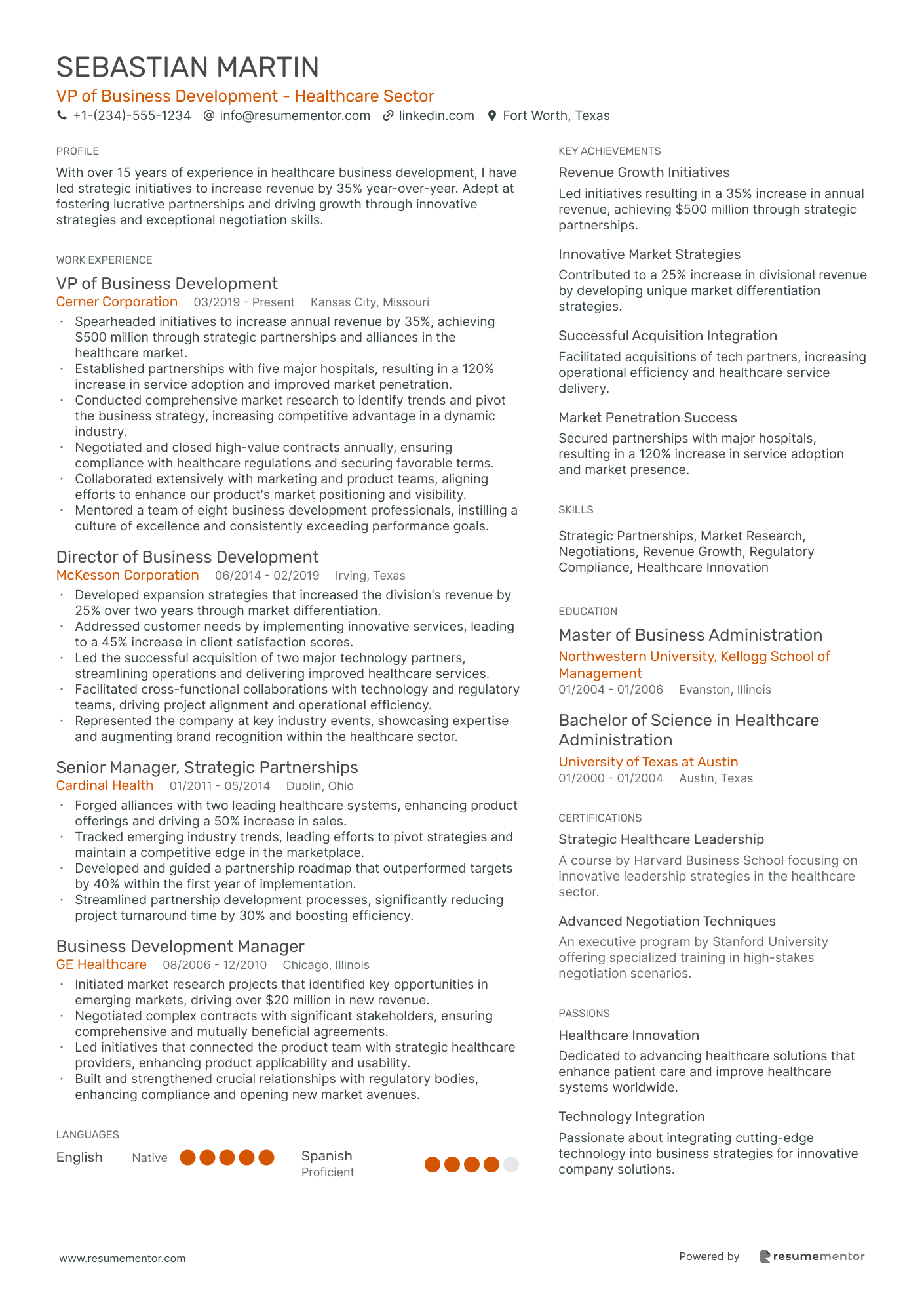 VP of Business Development   Healthcare Sector