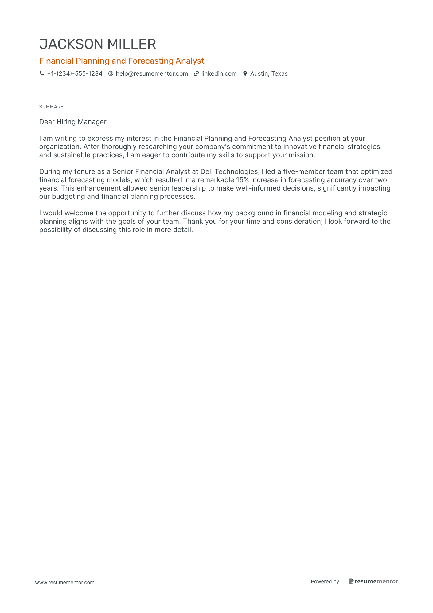 Financial Planning and Forecasting Analyst
