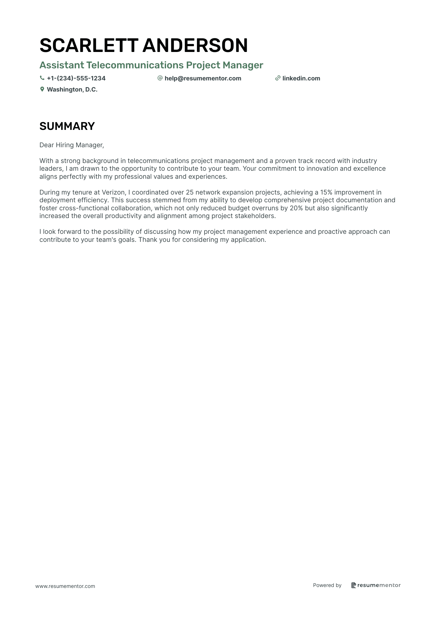 Assistant Telecommunications Project Manager