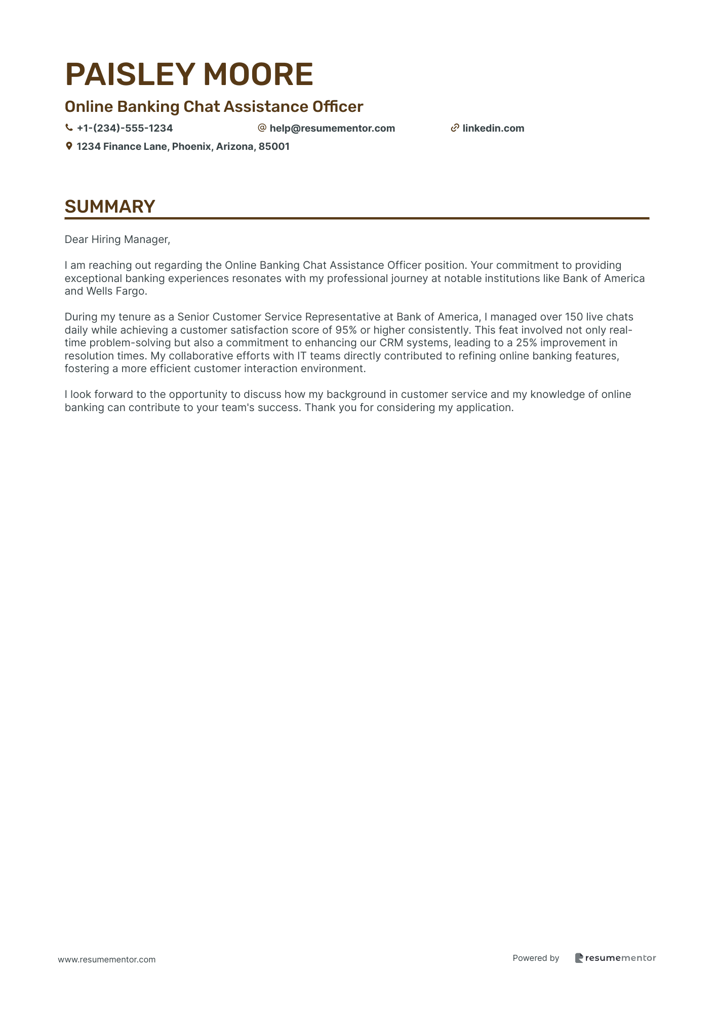 Online Banking Chat Assistance Officer