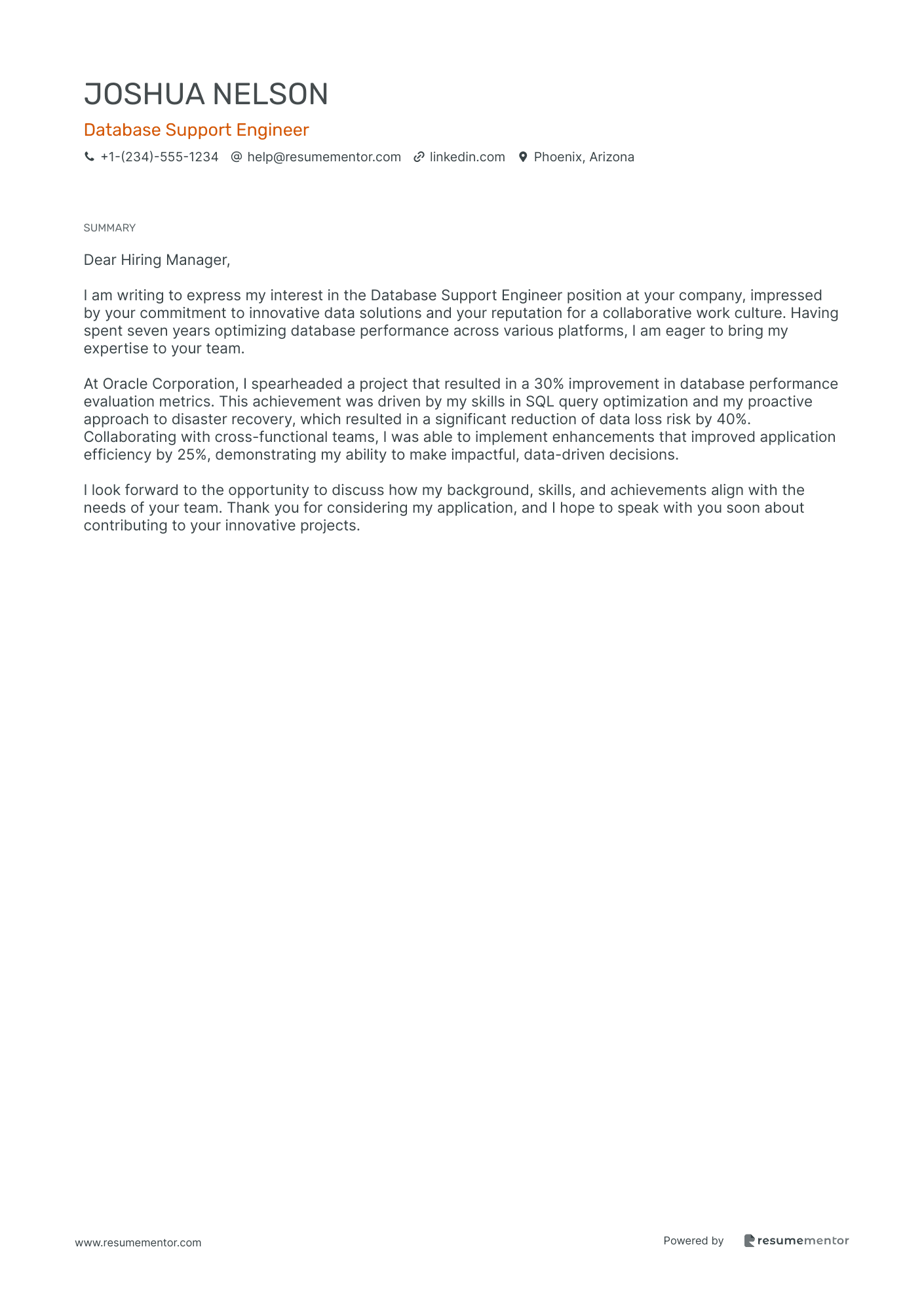 Database Support Engineer