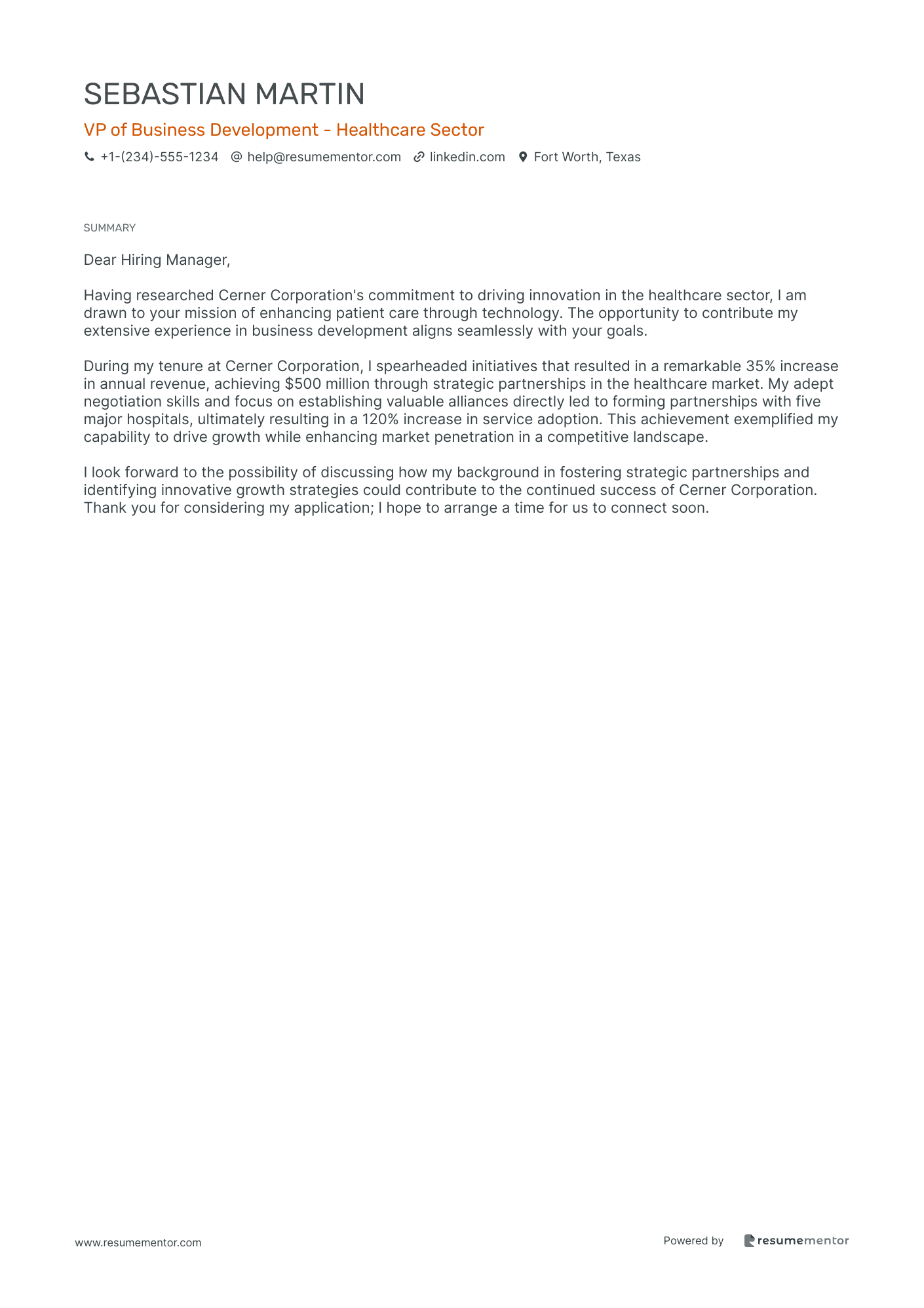 VP of Business Development   Healthcare Sector