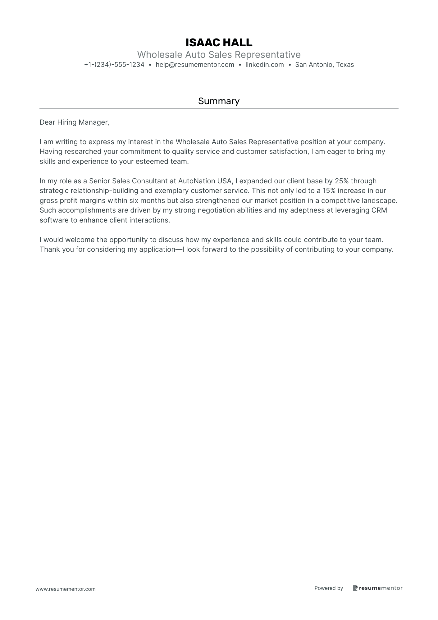 Wholesale Auto Sales Representative