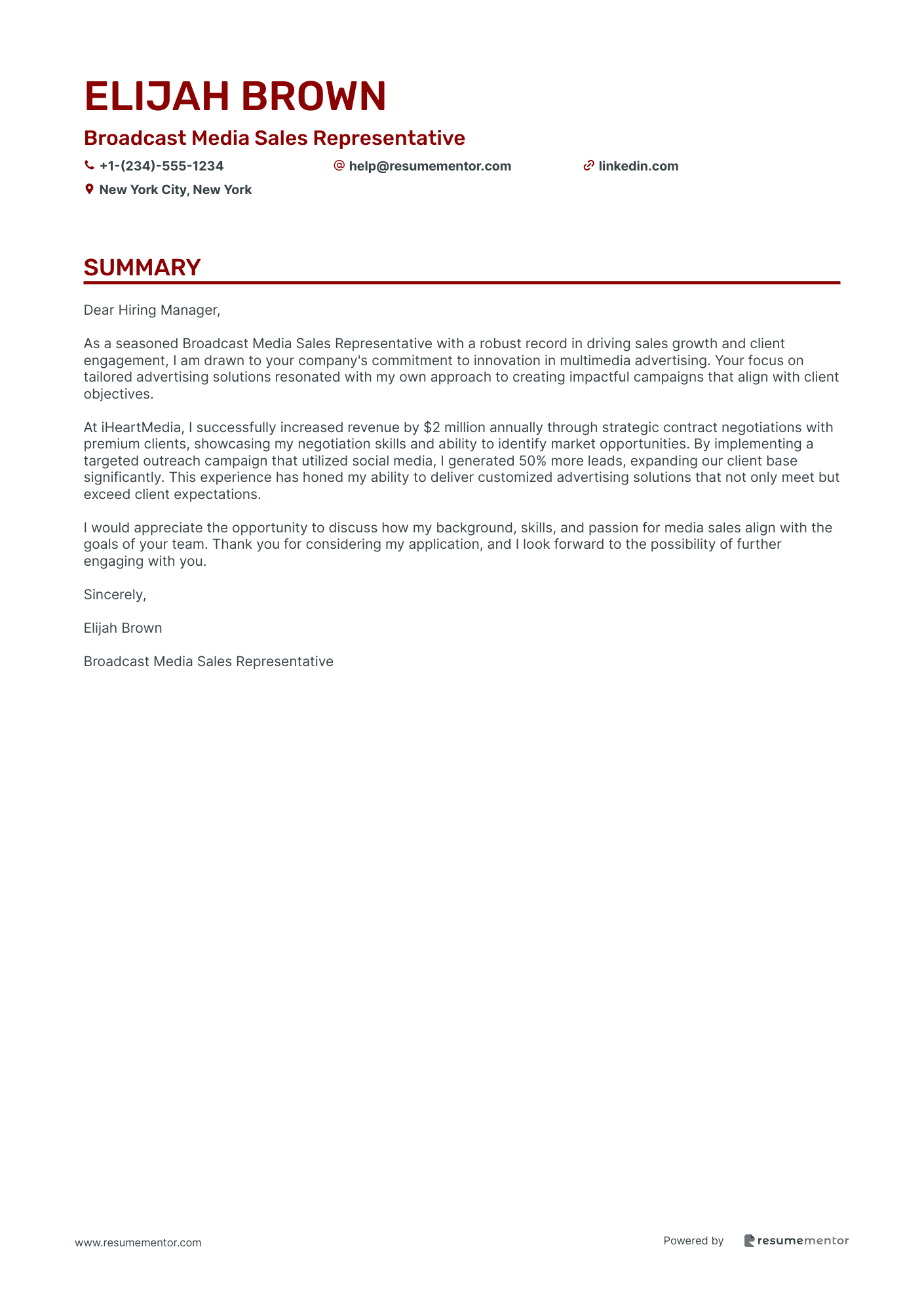 Broadcast Media Sales Representative