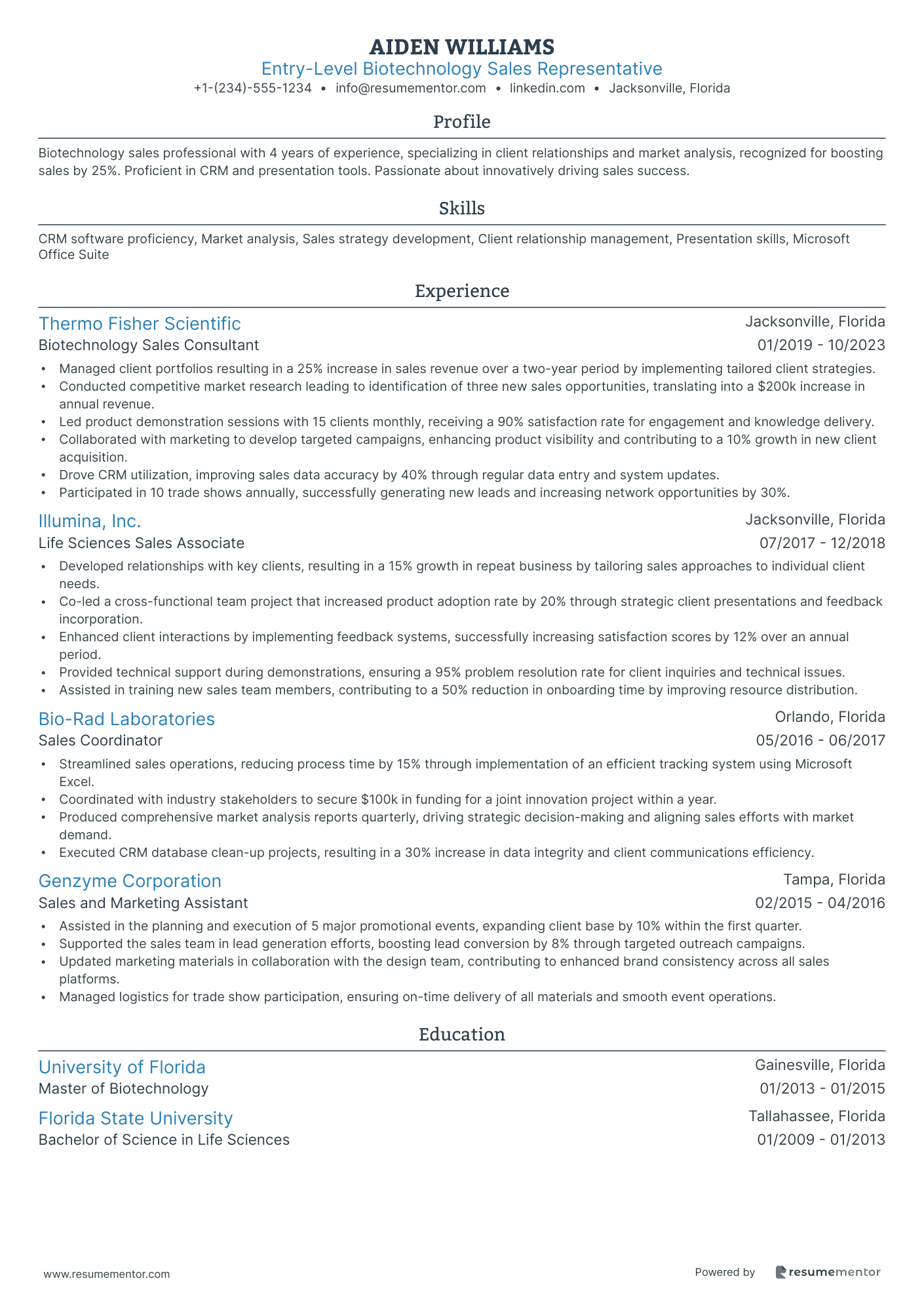 Entry Level Biotechnology Sales Representative