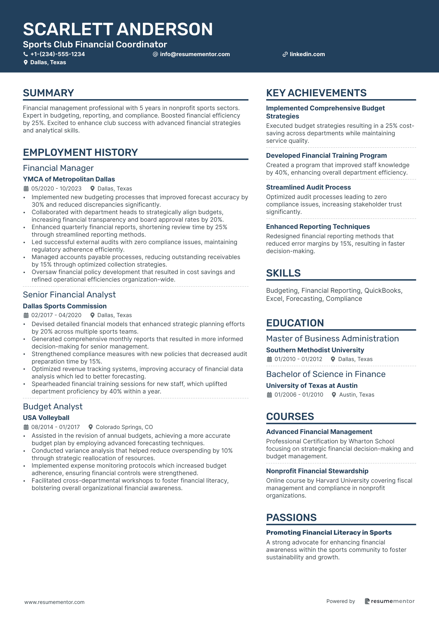 Sports Club Financial Coordinator
