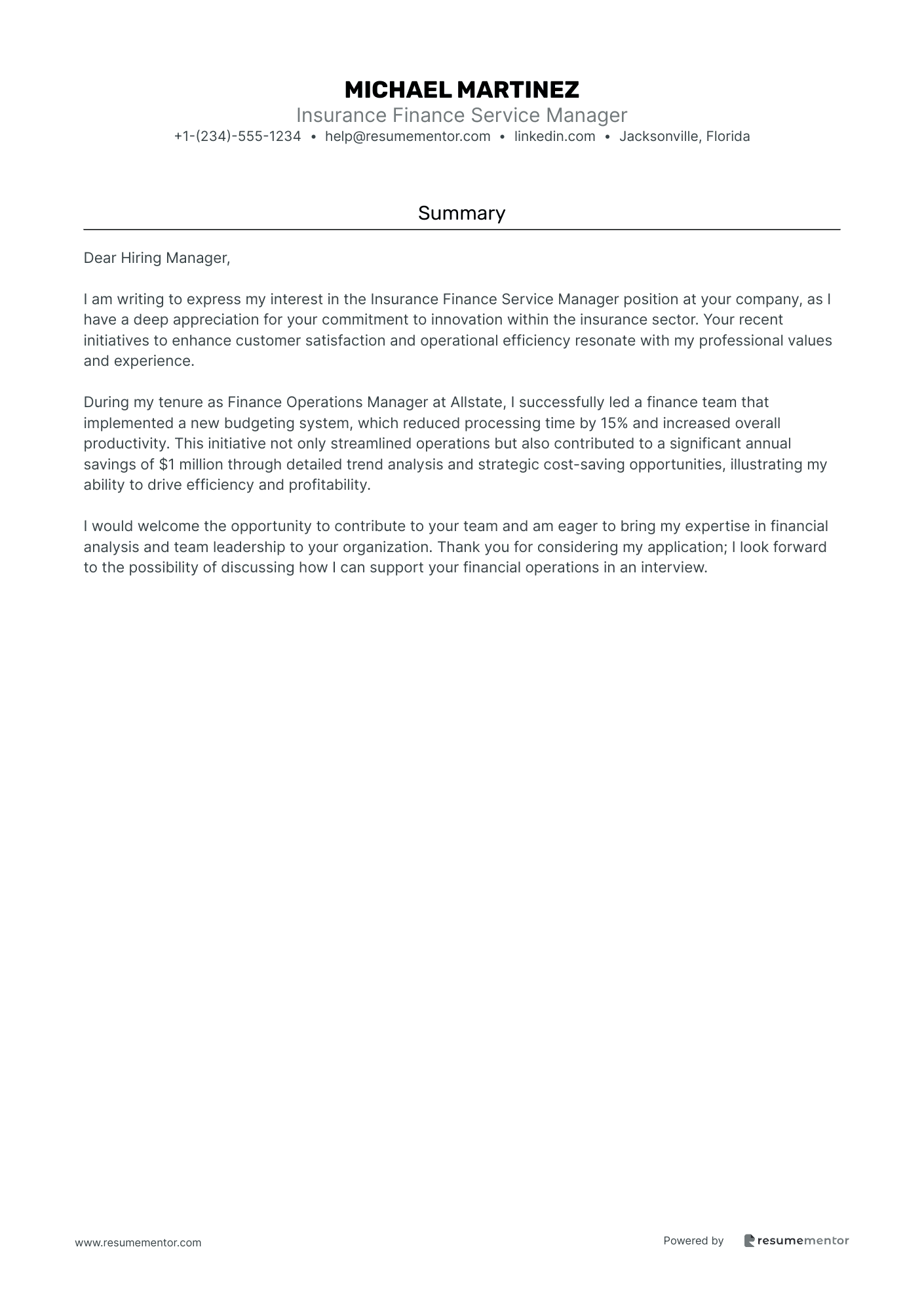 Insurance Finance Service Manager