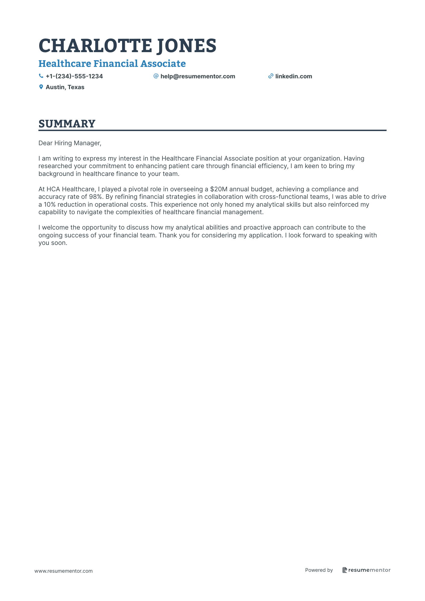 Healthcare Financial Associate