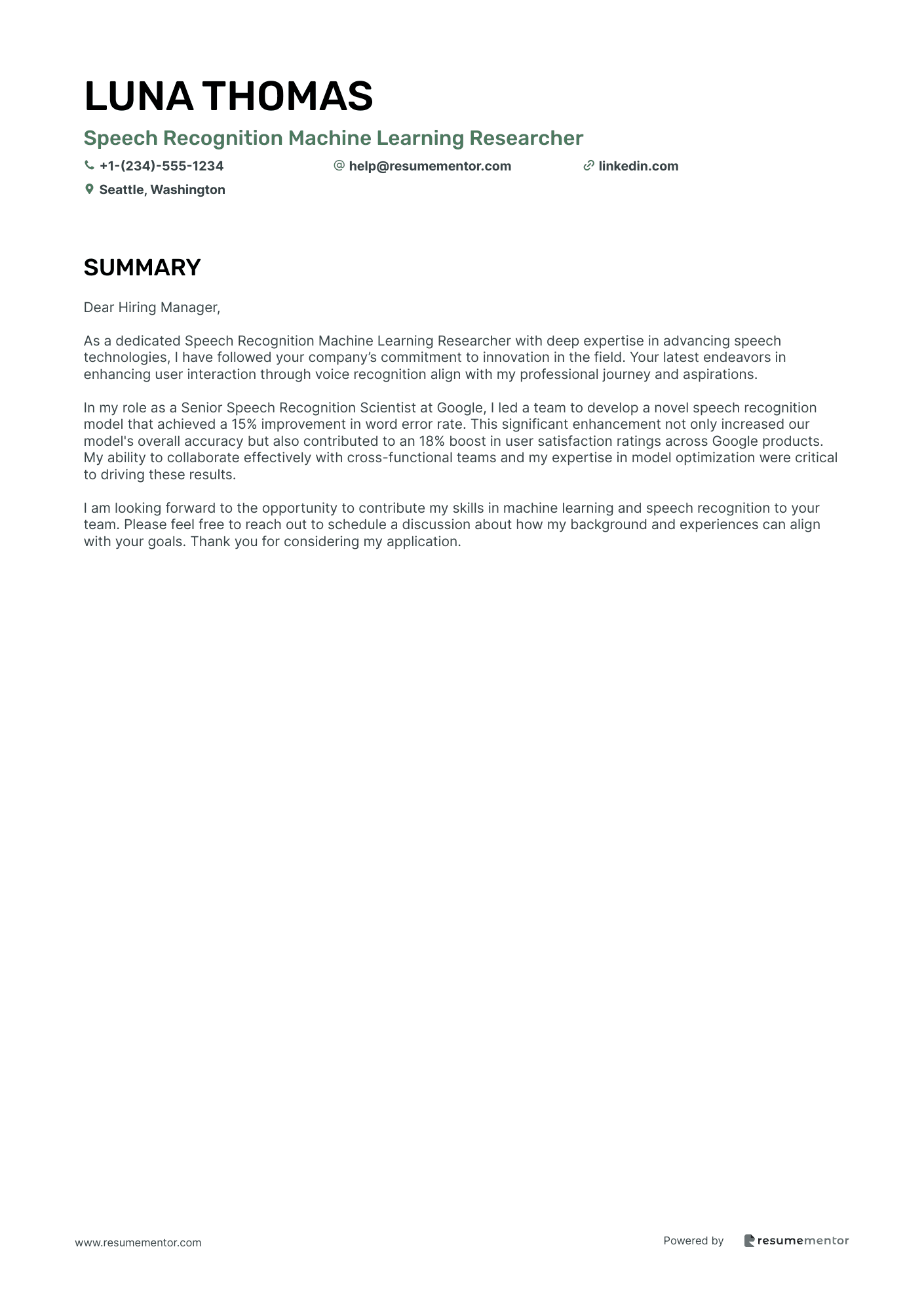 Speech Recognition Machine Learning Researcher