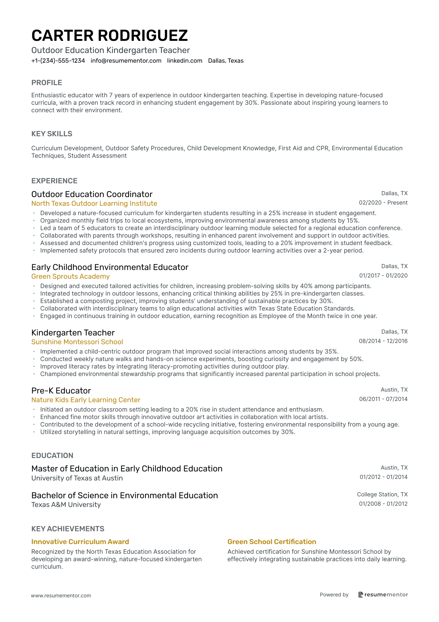 Outdoor Education Kindergarten Teacher