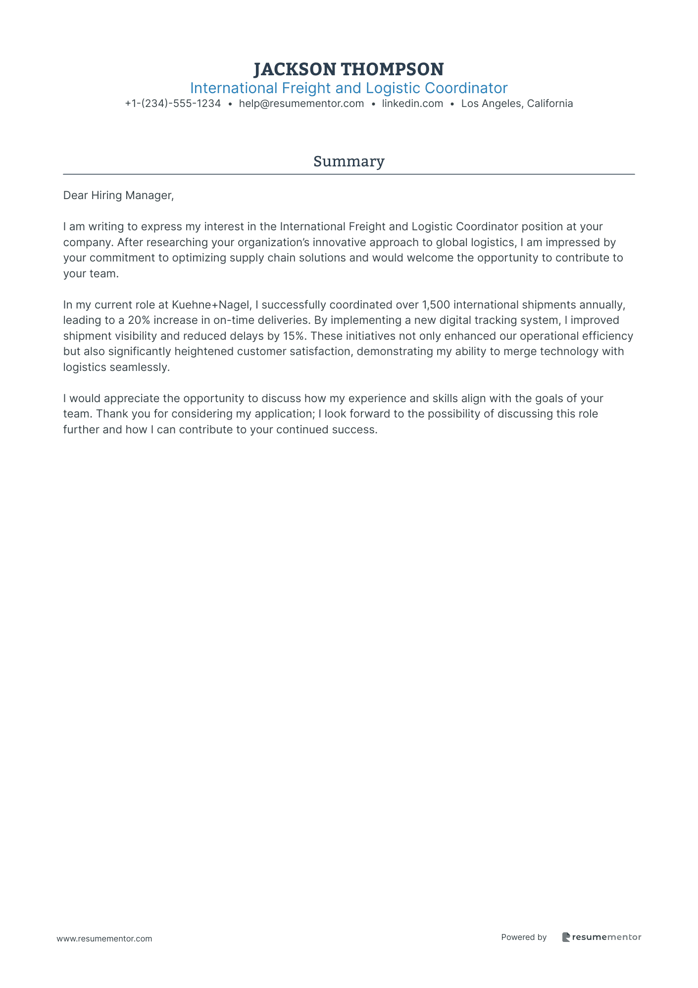 International Freight and Logistic Coordinator