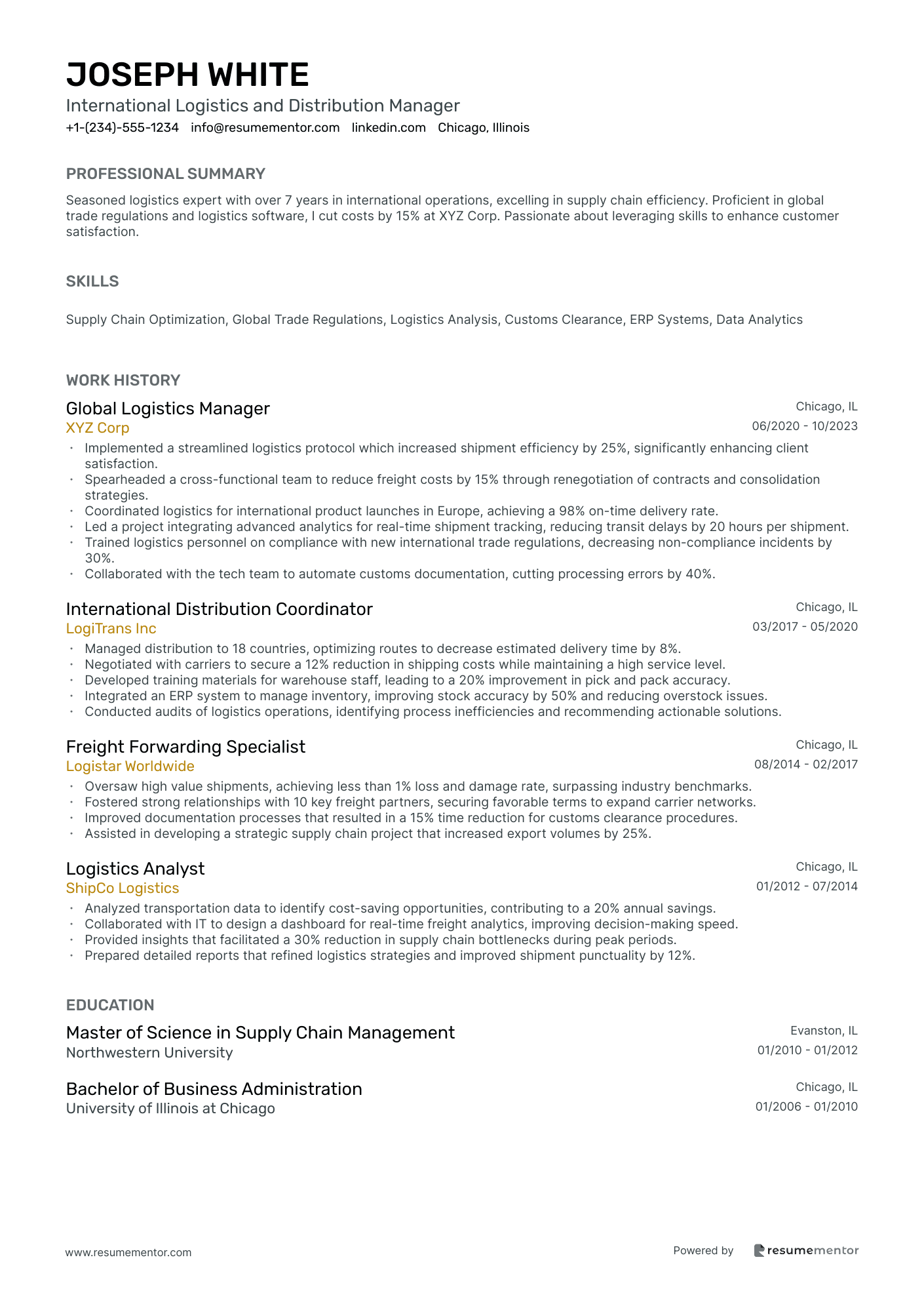 International Logistics and Distribution Manager