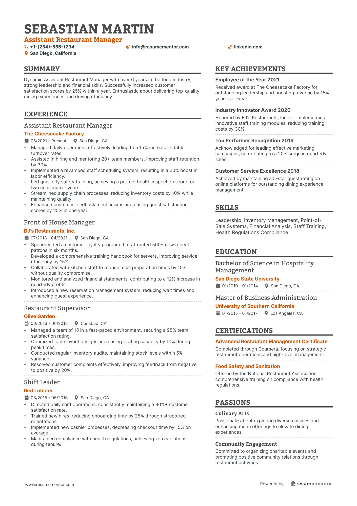 Assistant Restaurant Manager