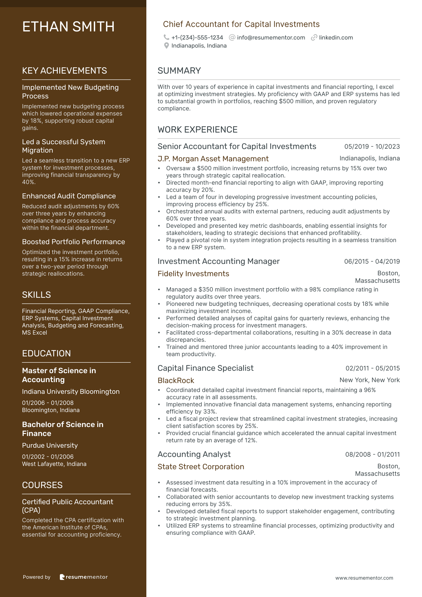 Chief Accountant for Capital Investments