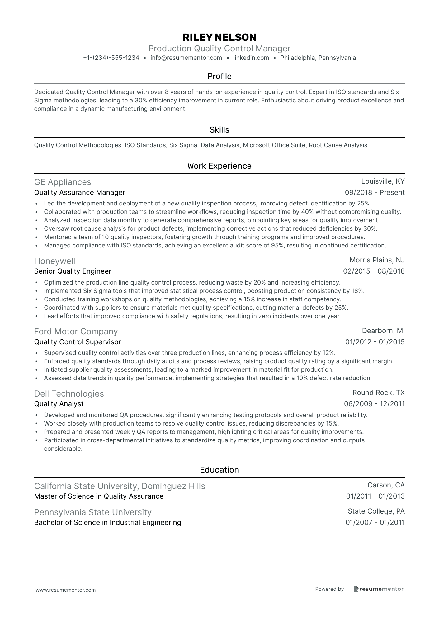 Production Quality Control Manager