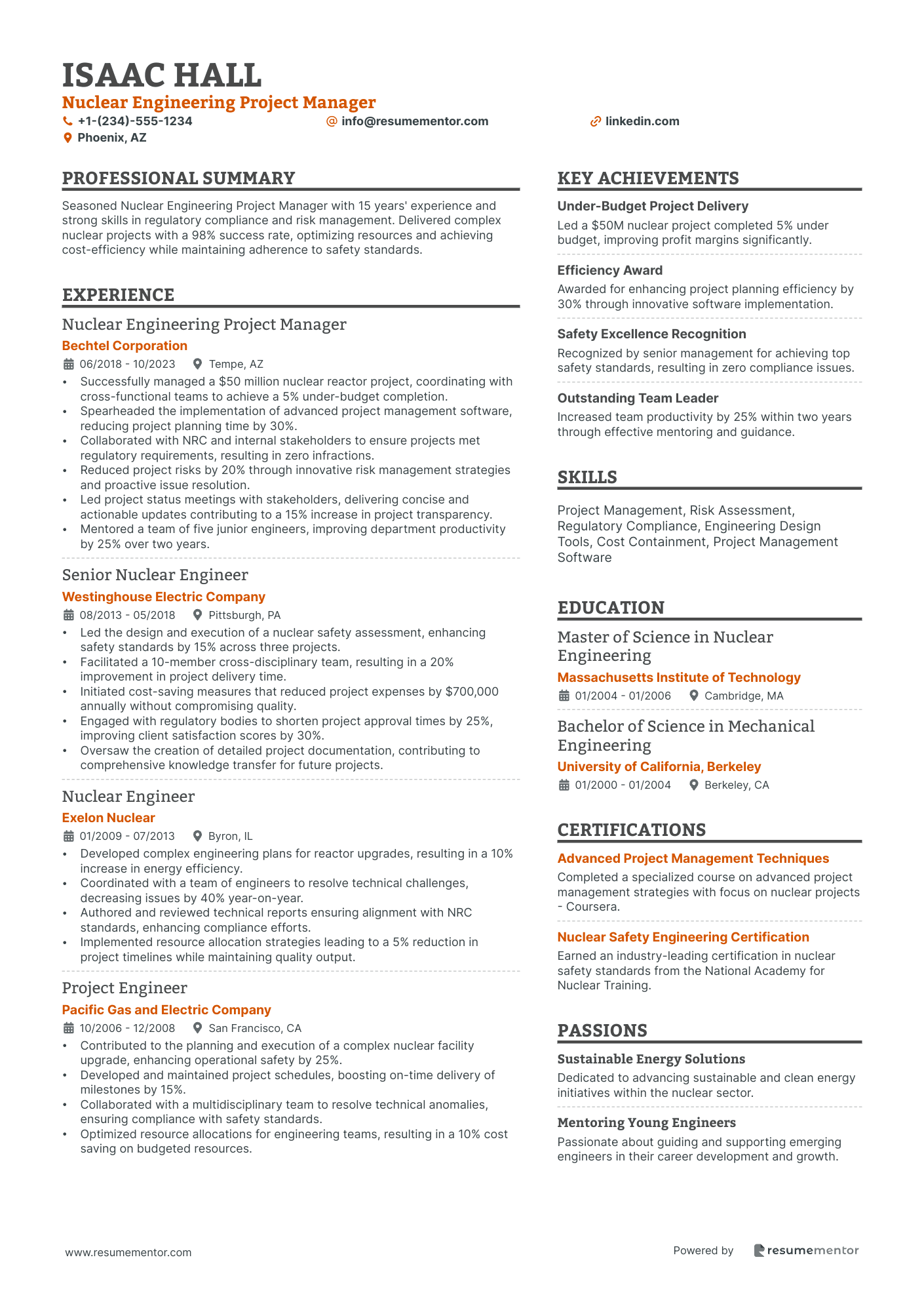 Nuclear Engineering Project Manager