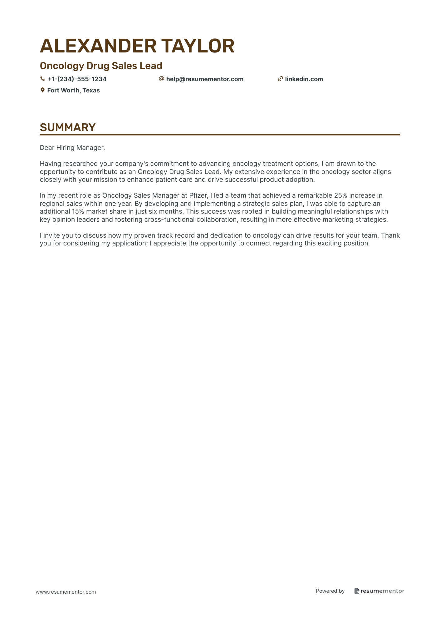 Oncology Drug Sales Lead