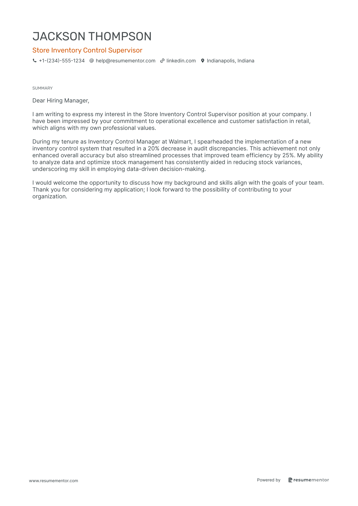 Store Inventory Control Supervisor