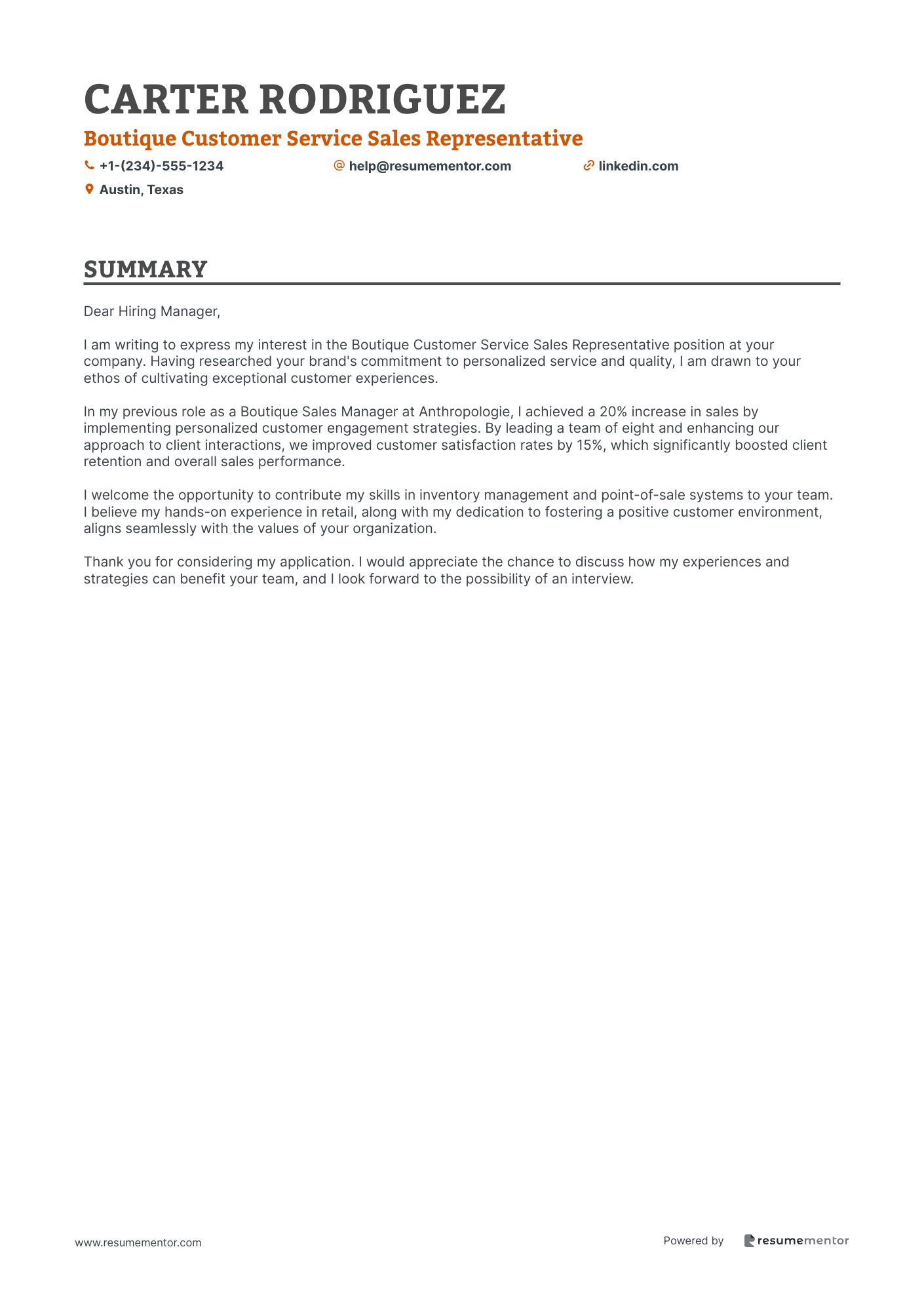 Boutique Customer Service Sales Representative