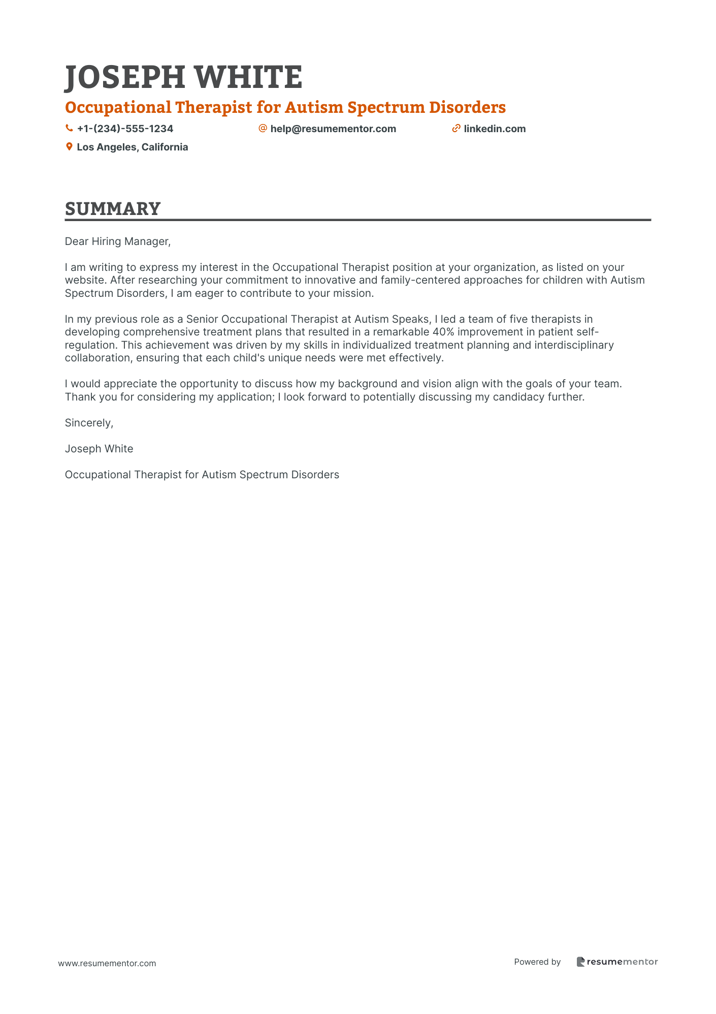 Occupational Therapist for Autism Spectrum Disorders