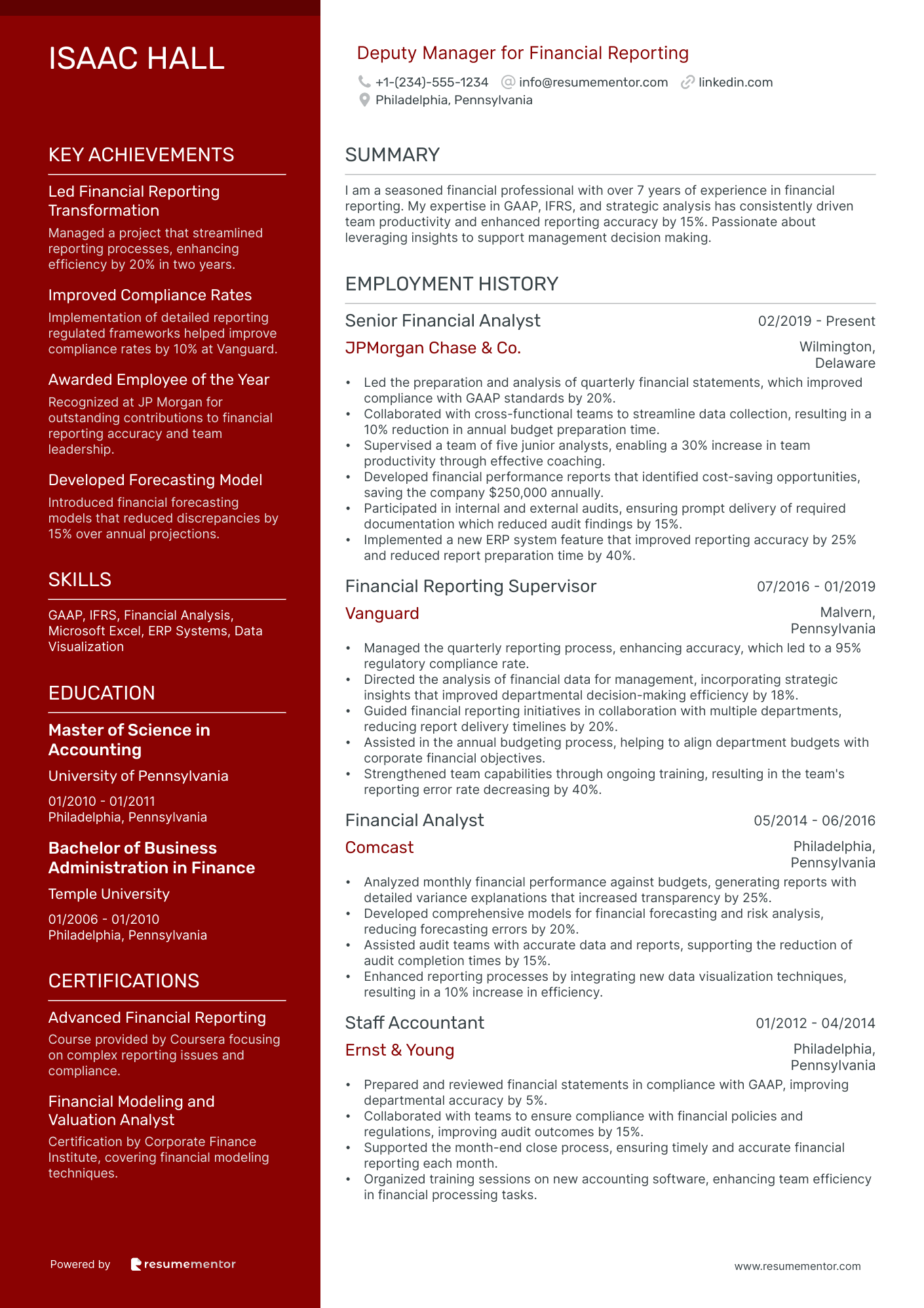 Deputy Manager for Financial Reporting
