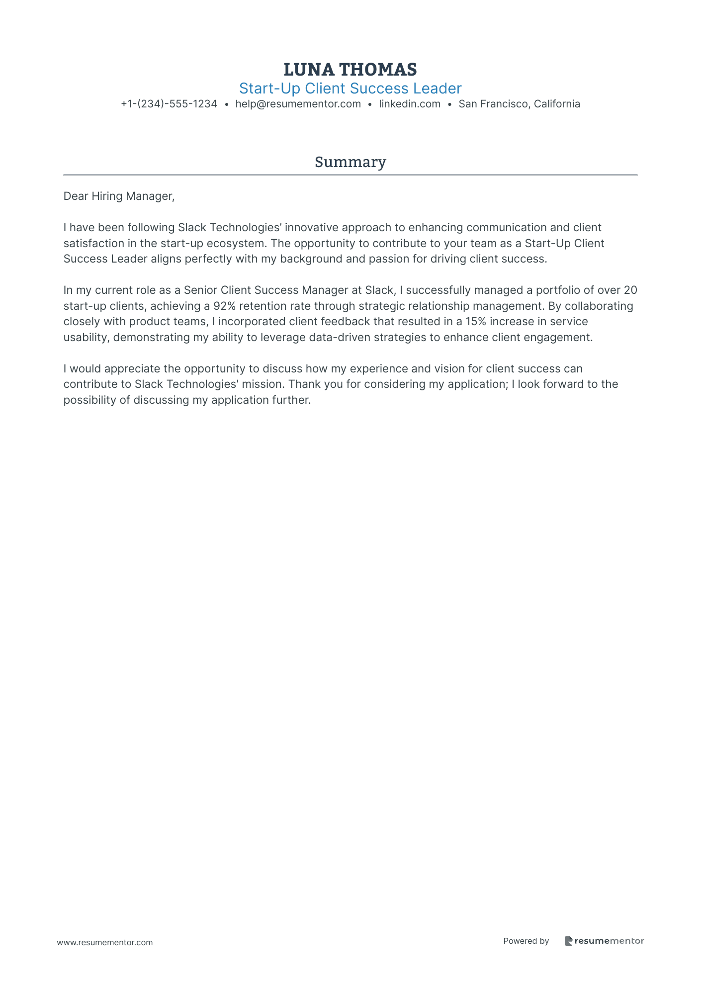 Start Up Client Success Leader