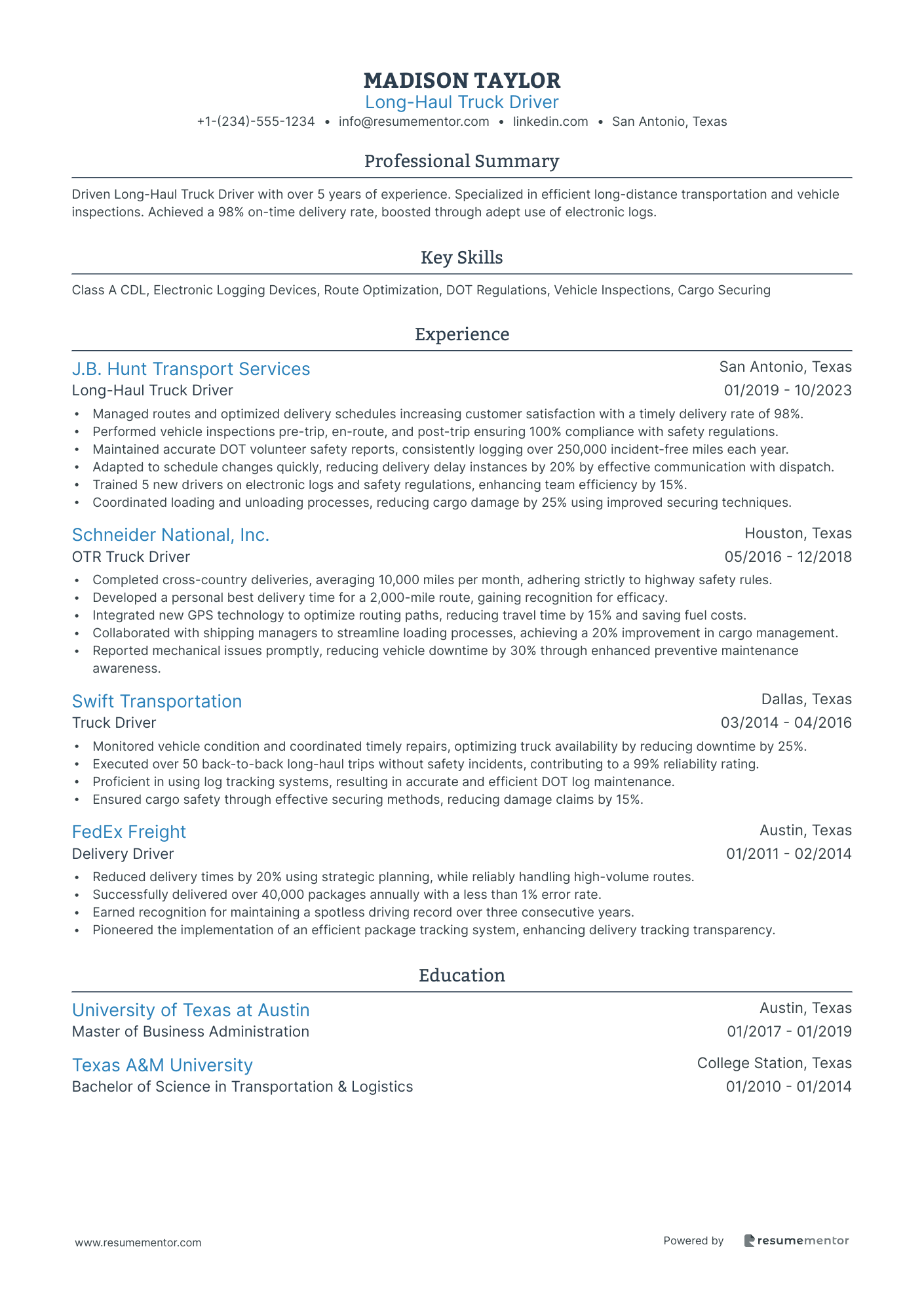 Long Haul Truck Driver