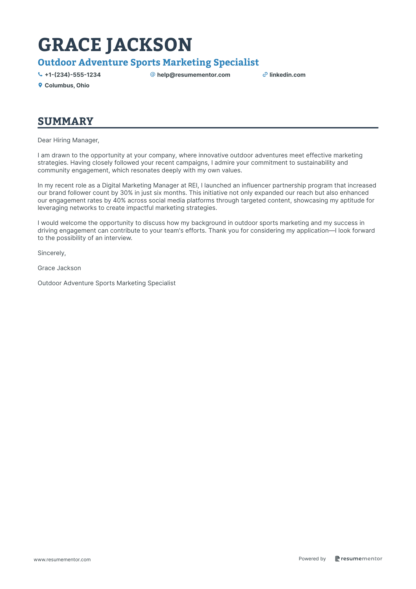 Outdoor Adventure Sports Marketing Specialist