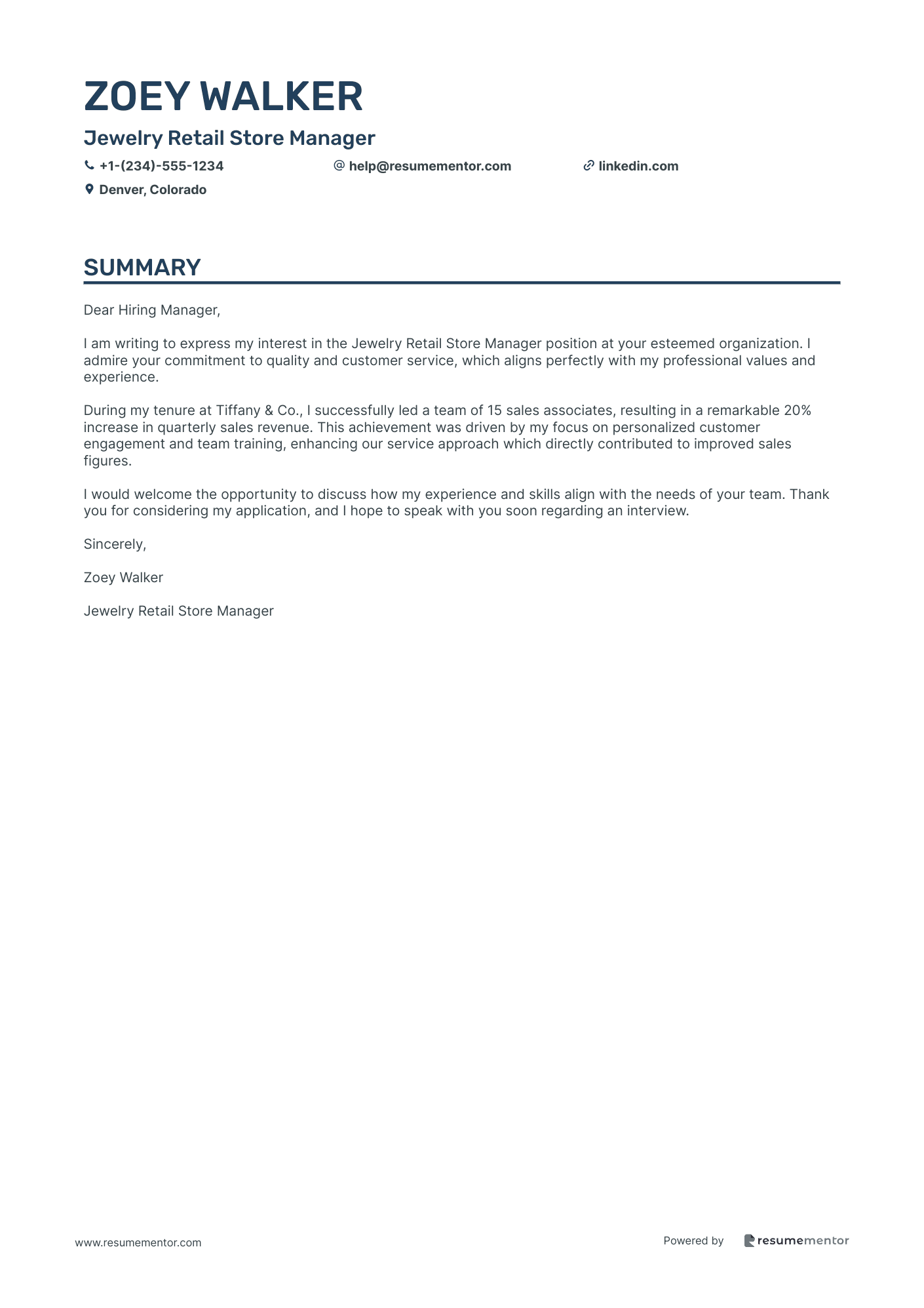 Jewelry Retail Store Manager