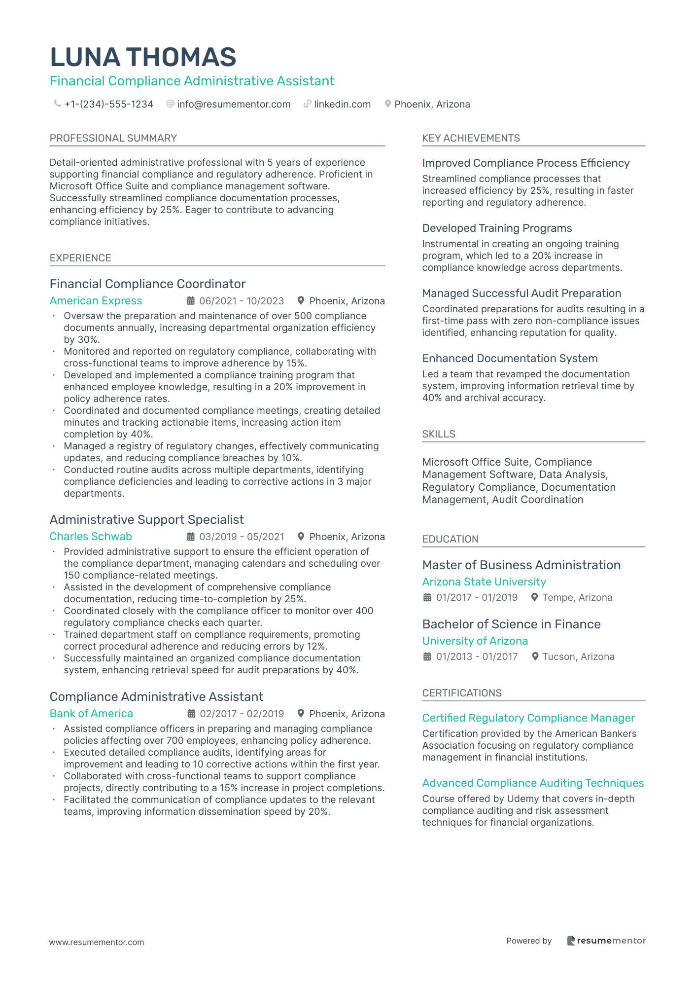 Financial Compliance Administrative Assistant