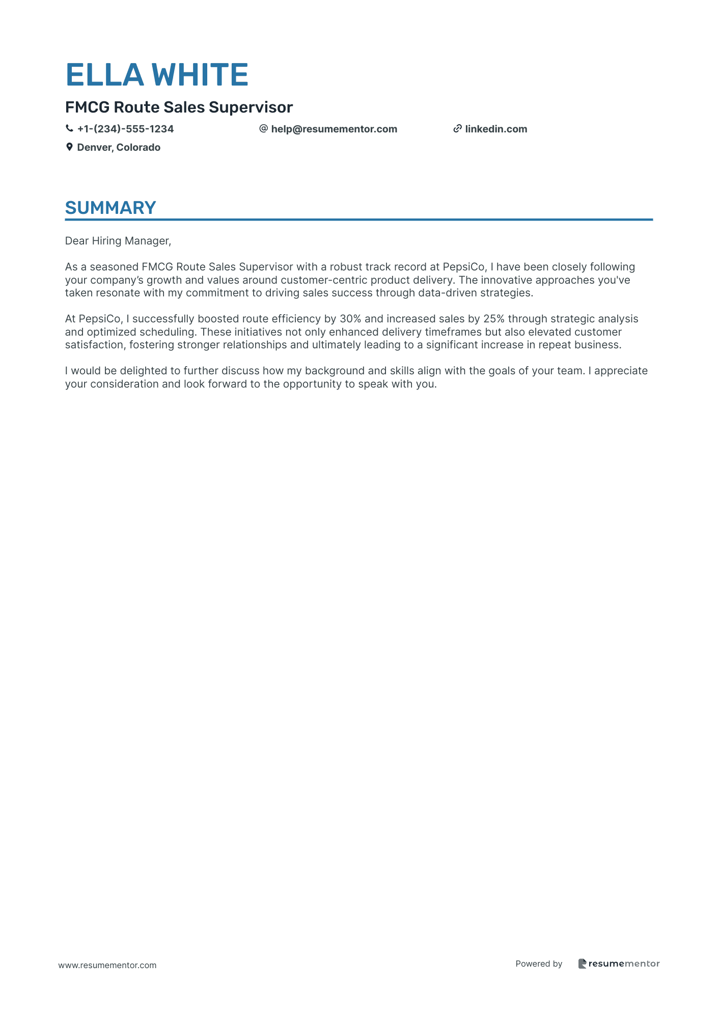 FMCG Route Sales Supervisor
